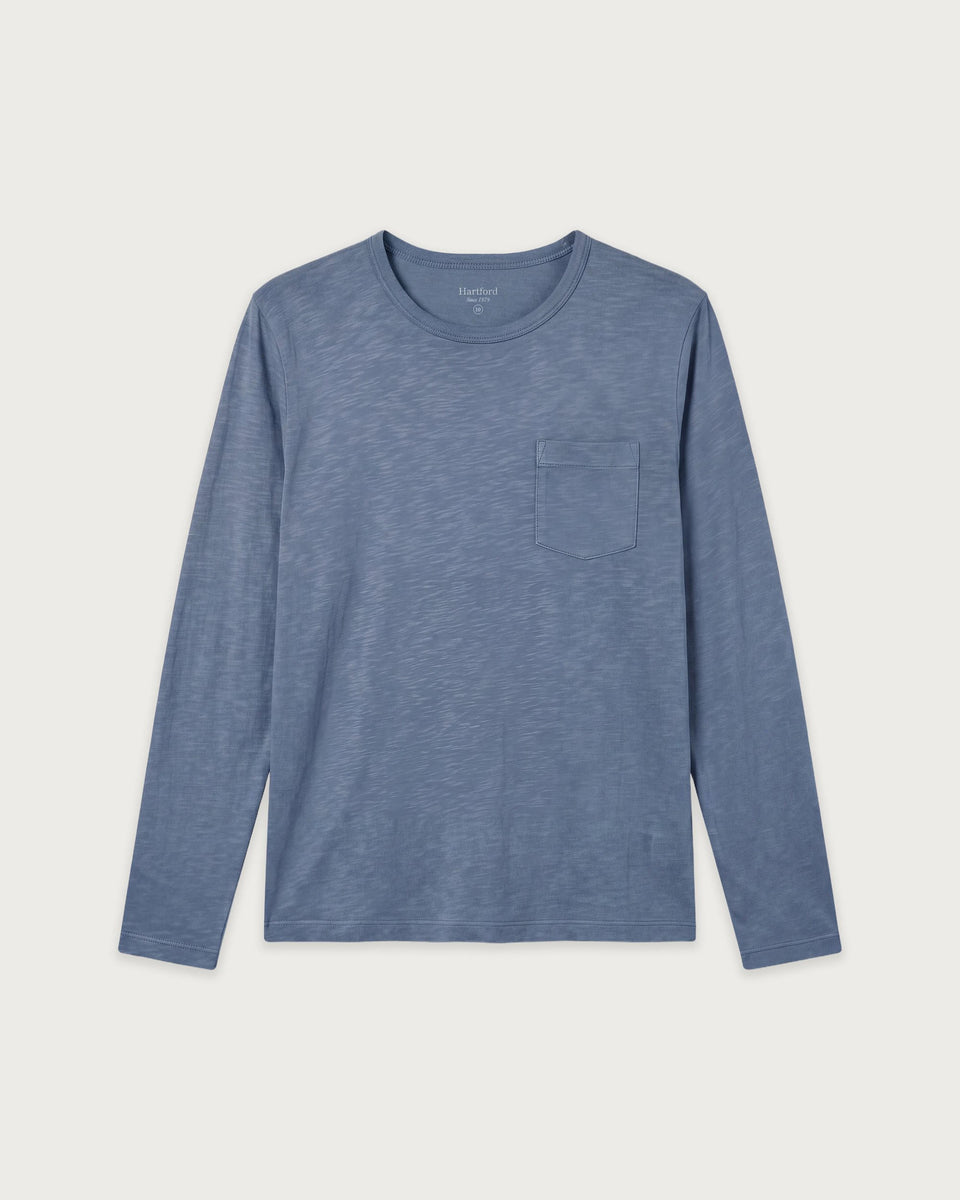 T-shirt Garçon en Coton Slub Vert de gris Pocket Crew - Image principale