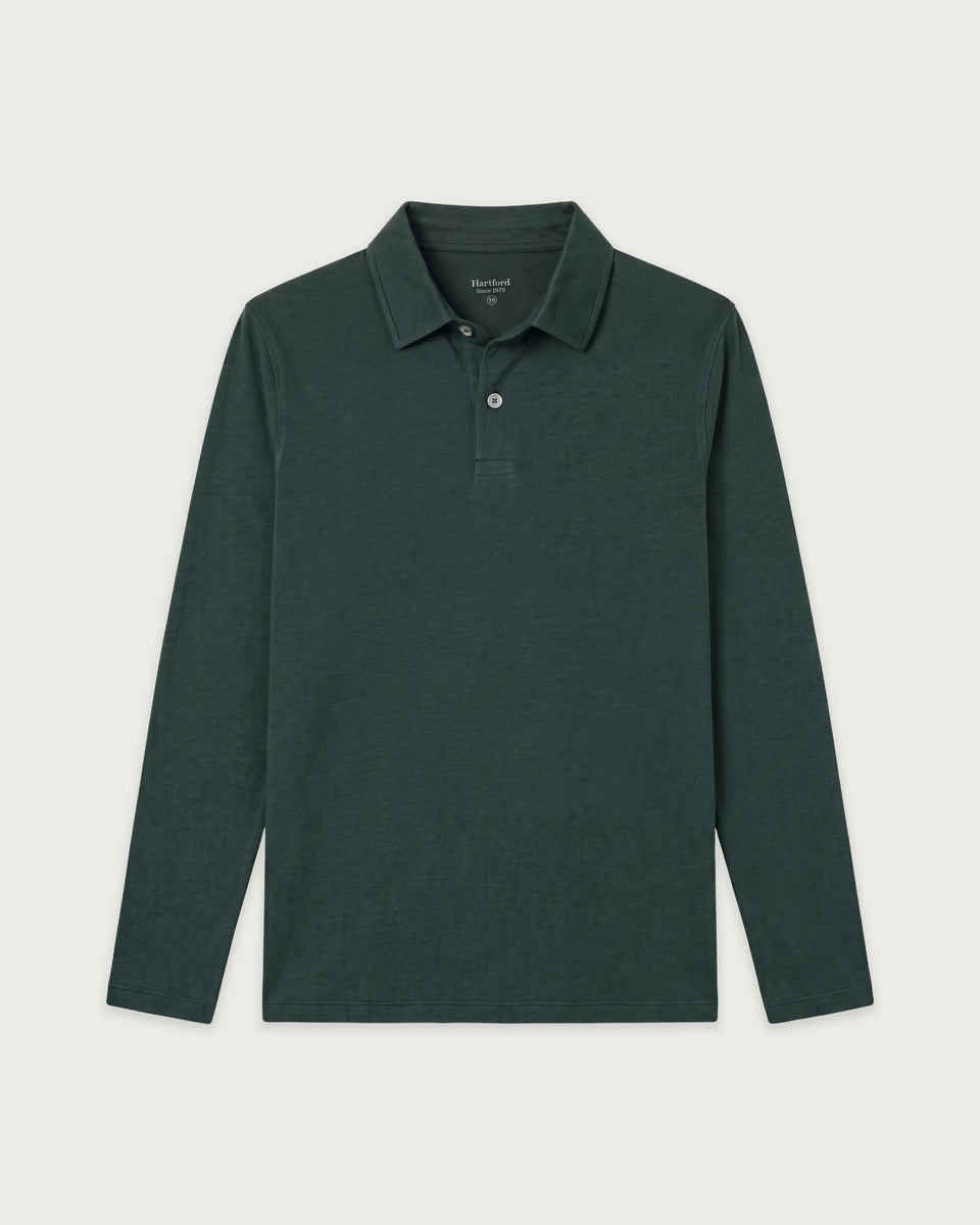 Polo Garçon en Coton Slub Vert Forêt - Image principale