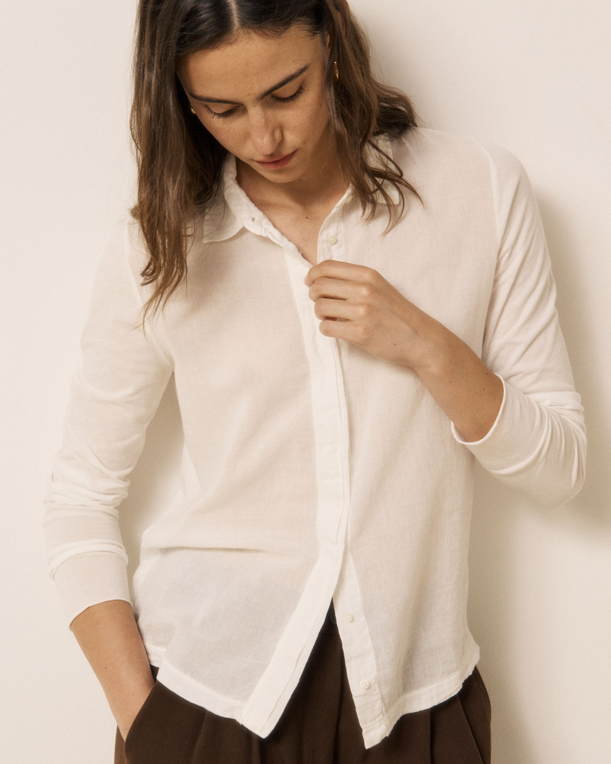Chemise Femme en Coton Double Face Ecru Tahina