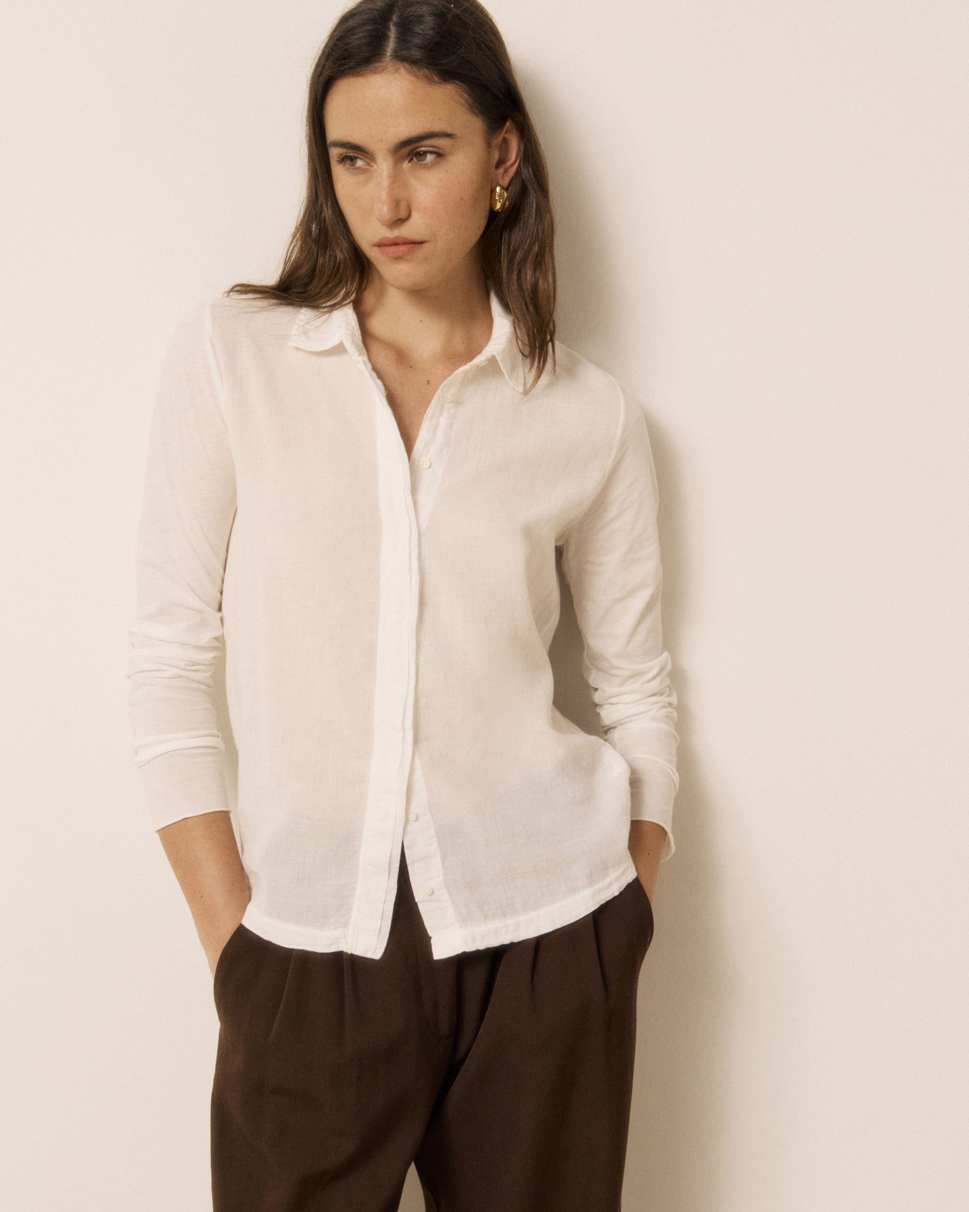 Chemise Femme en Coton Double Face Ecru Tahina