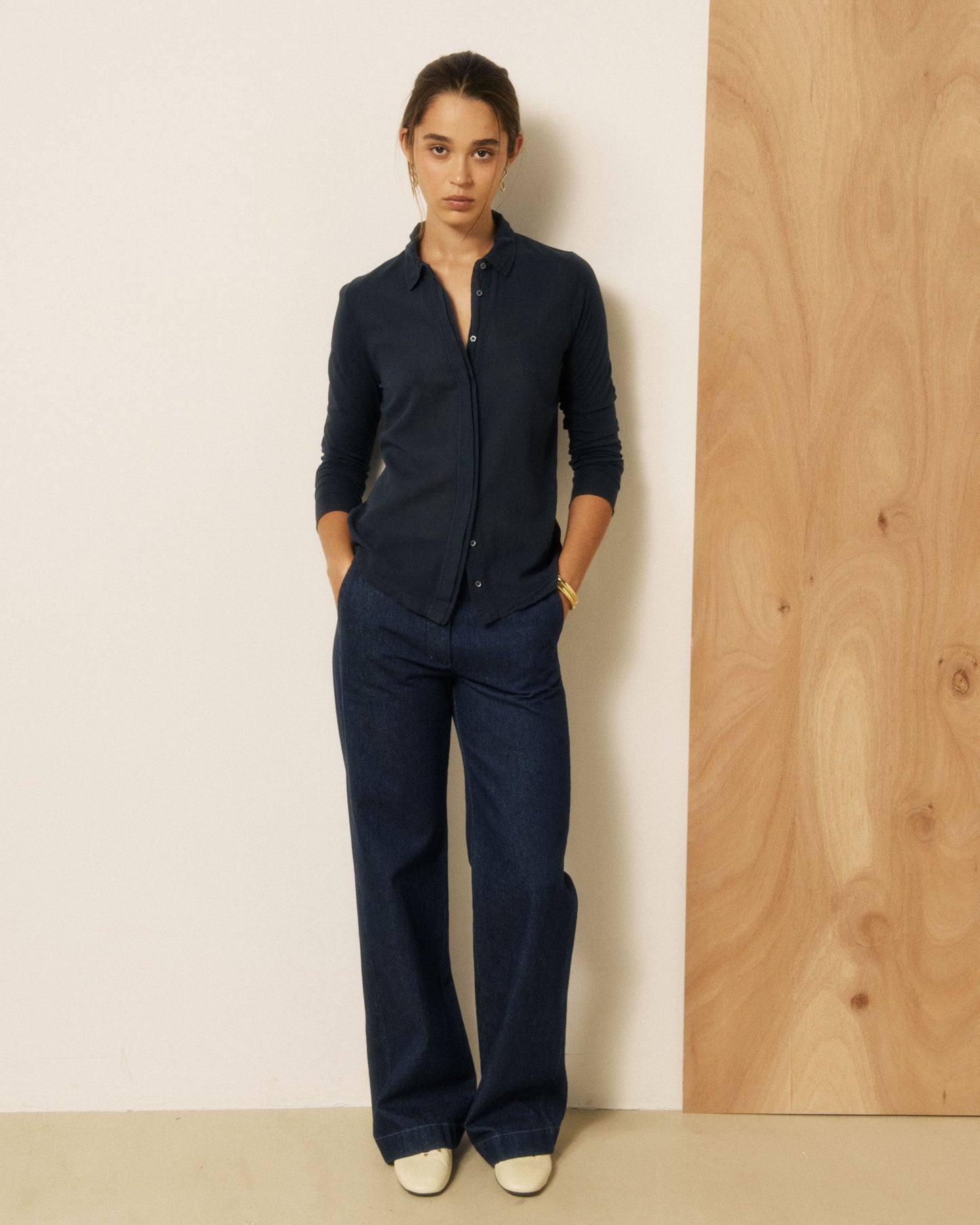 Chemise Femme en Coton Double Face Bleu Nuit Tahina