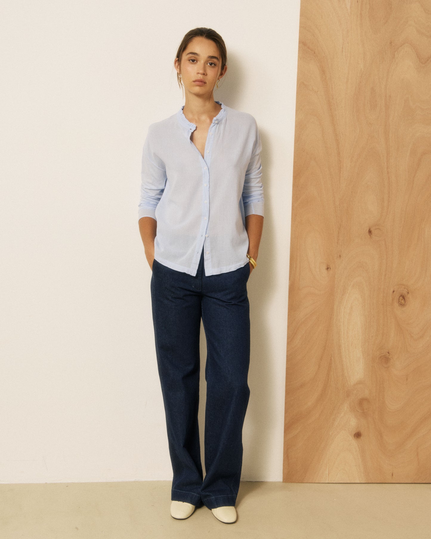 Chemise Femme en Coton Double Face Bleu Ciel Takalo