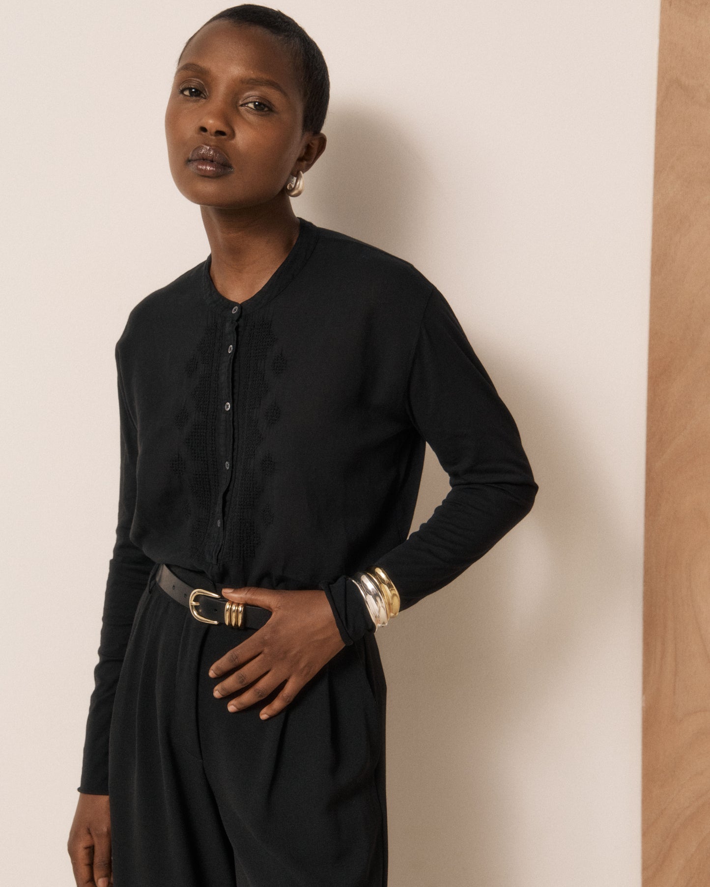 T-shirt Femme en Coton Double Face Noir Tuanake