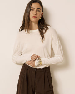 T-shirt Femme en Coton & Modal Ecru Tamour