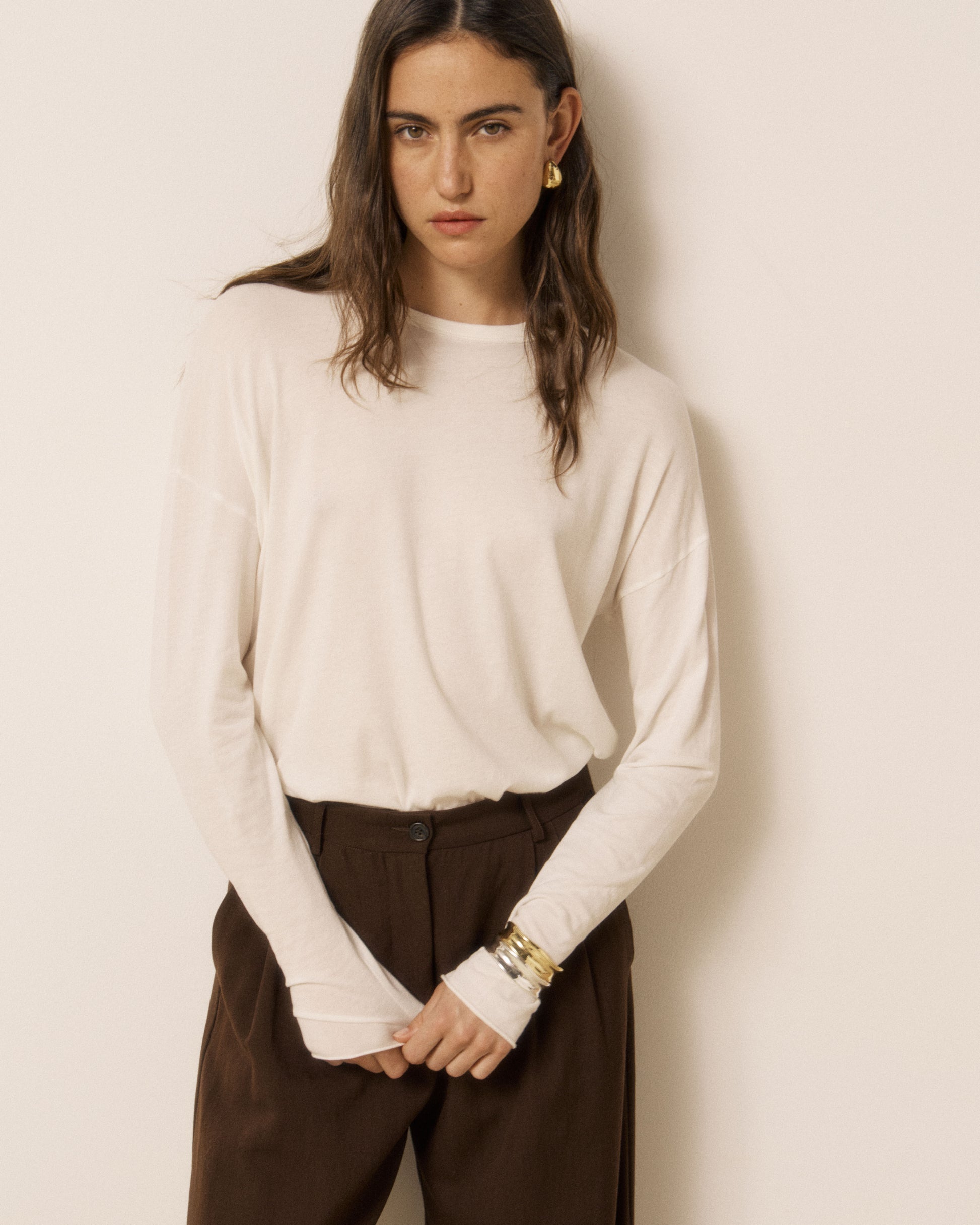 T-shirt Femme en Coton & Modal Ecru Tamour