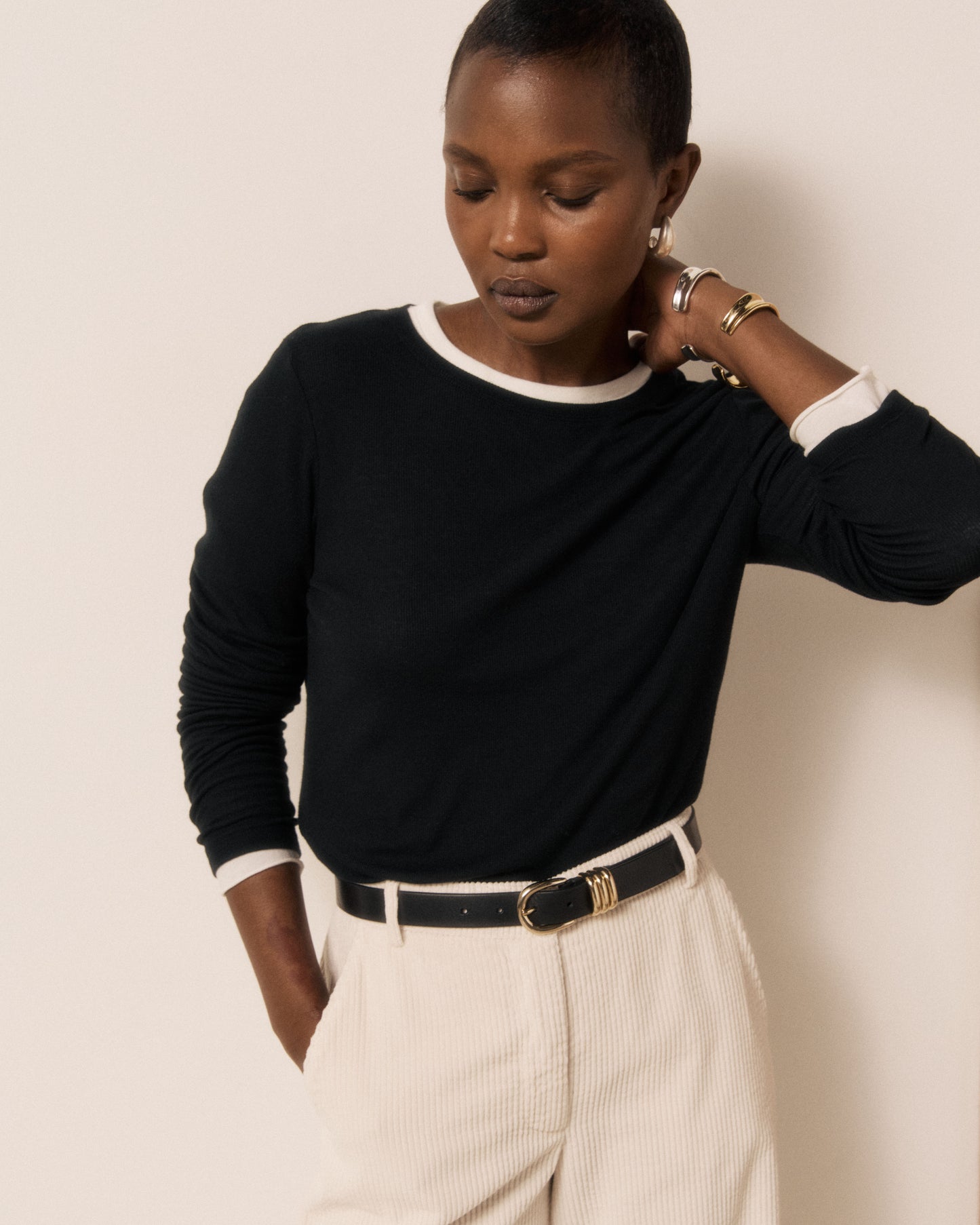T-shirt Femme en Modal & Cachemire Noir Tatauete