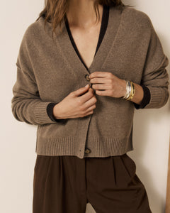 Cardigan Femme en Laine & Cachemire Taupe Mosine