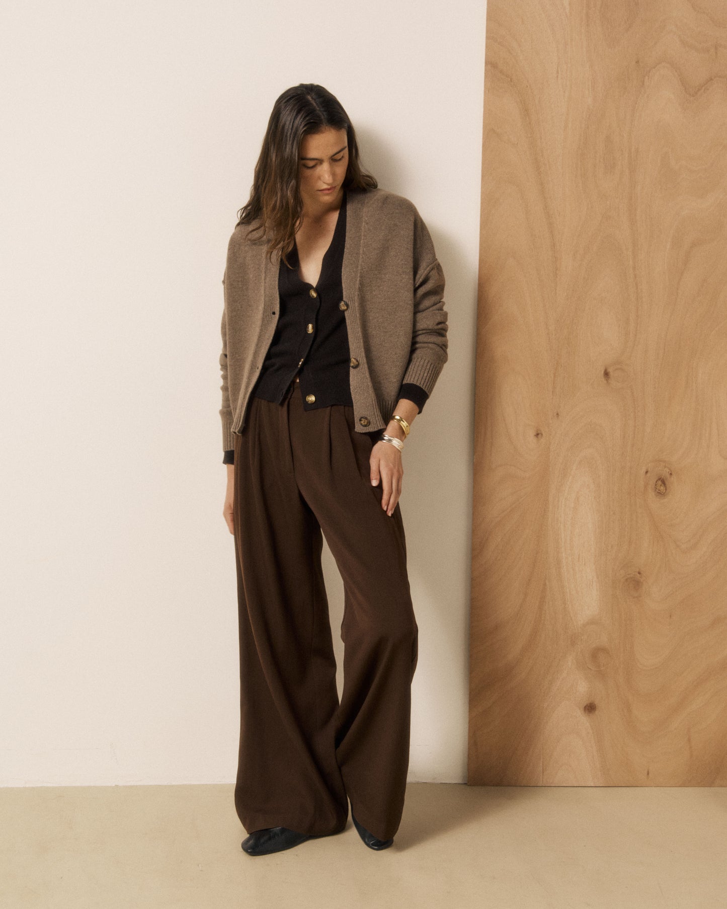 Cardigan Femme en Laine & Cachemire Taupe Mosine