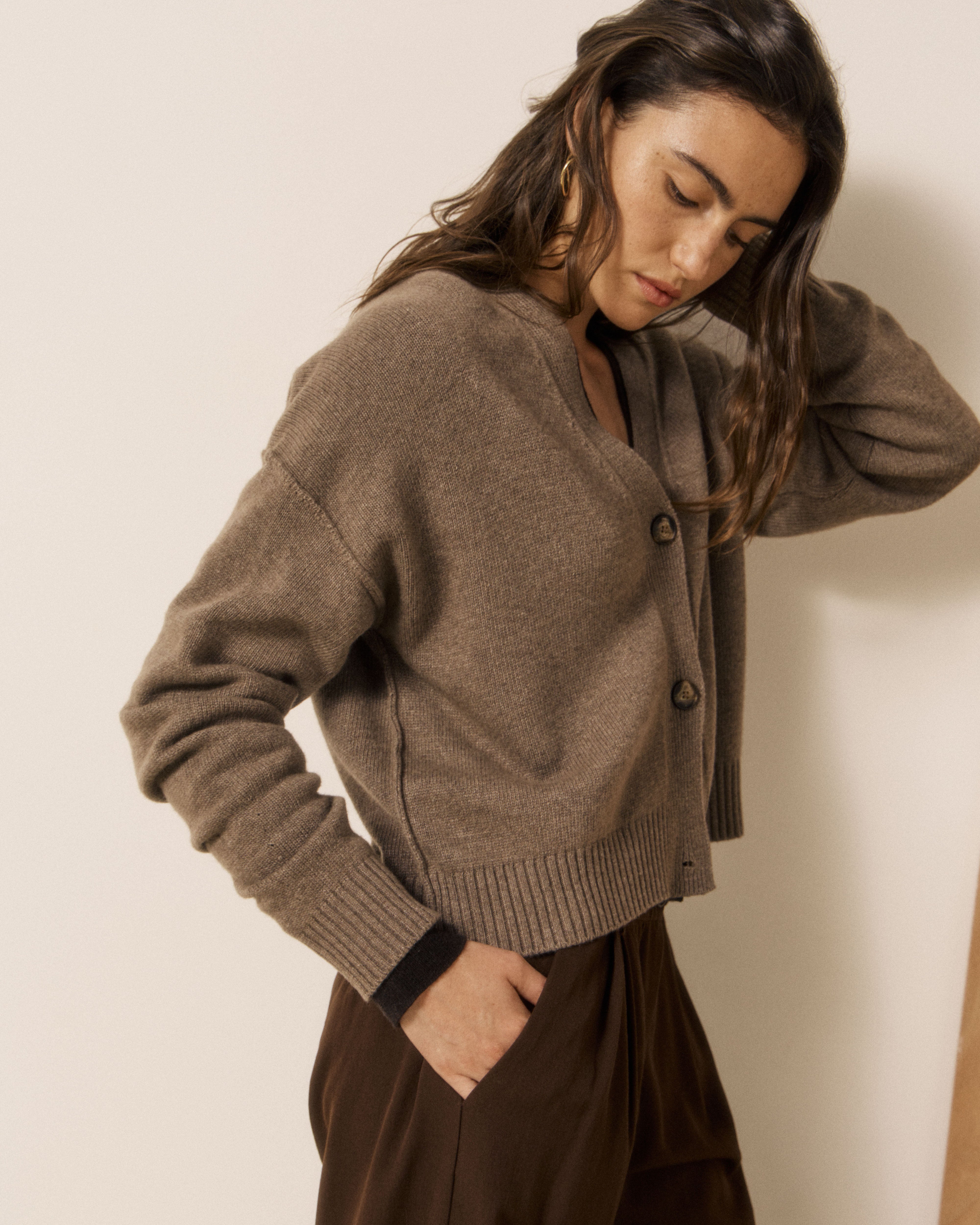 Mosine Women's Taupe Wool & Cashmere Cardigan BGUA526-03 - Women's