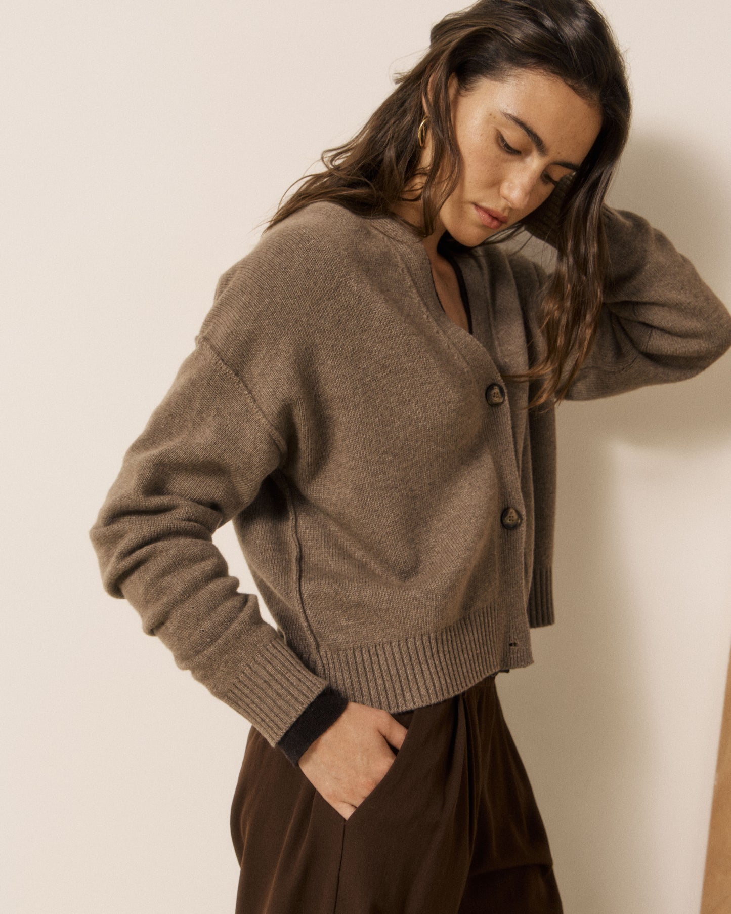 Cardigan Femme en Laine & Cachemire Taupe Mosine