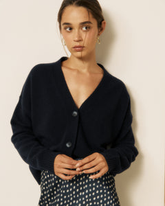 Cardigan Femme en Laine & Cachemire Bleu Marine Mosine