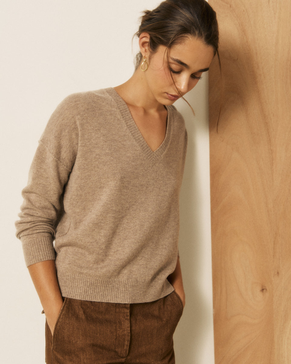 Mino Women's Taupe Wool & Cashmere Sweater - Image principale