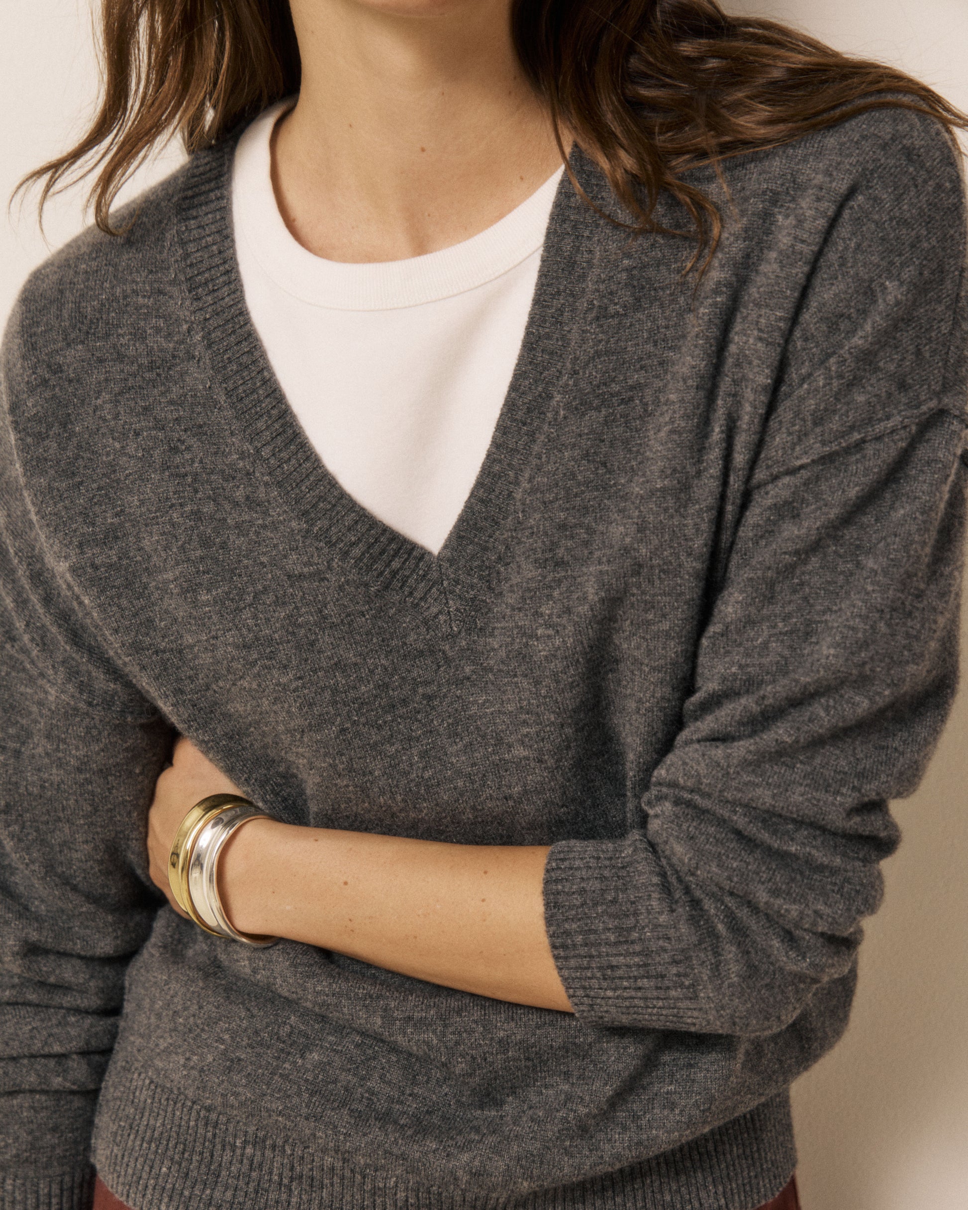 Pull Femme en Laine & Cachemire Gris Mino