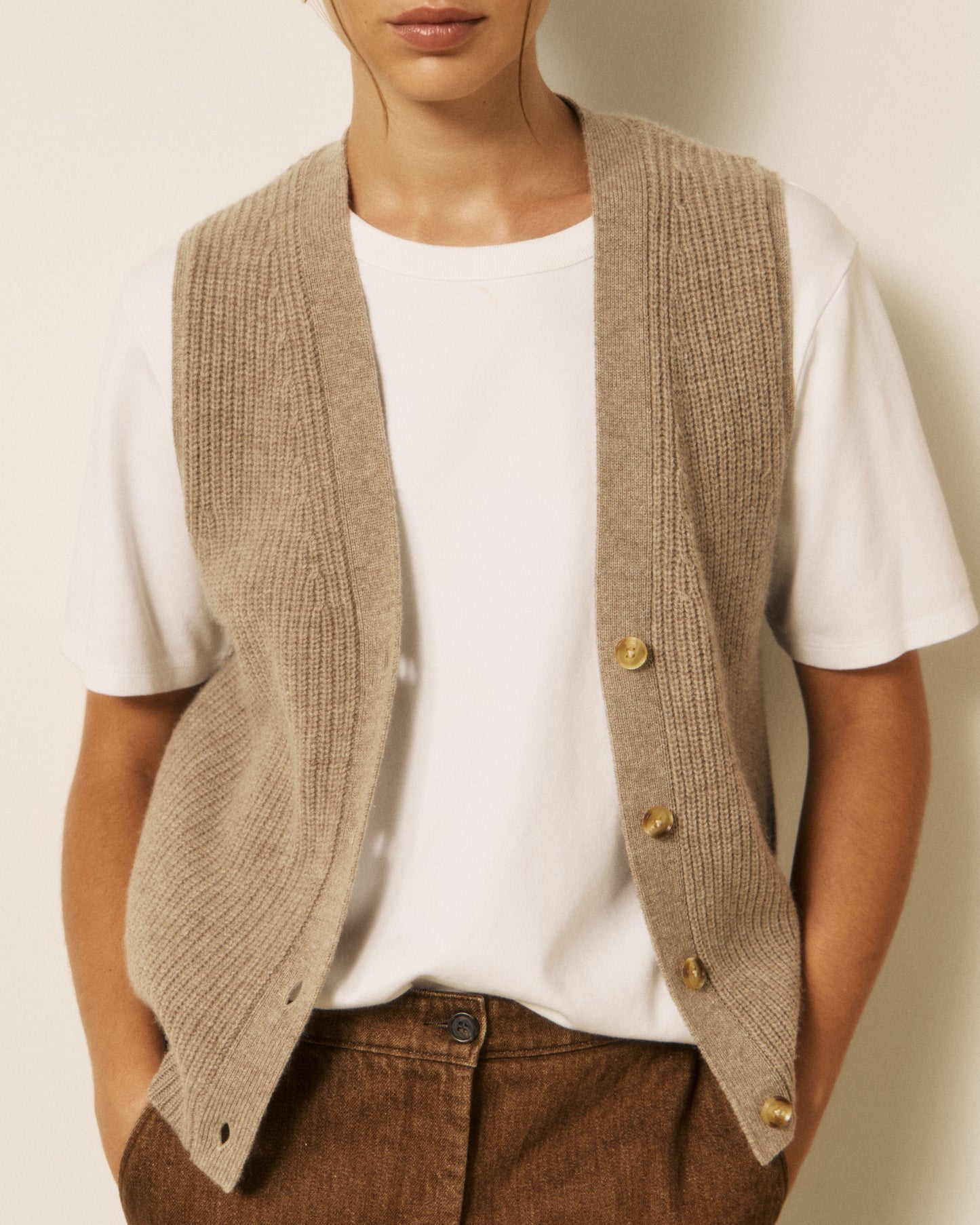 Gilet Femme en Laine & Cachemire Taupe Mohea