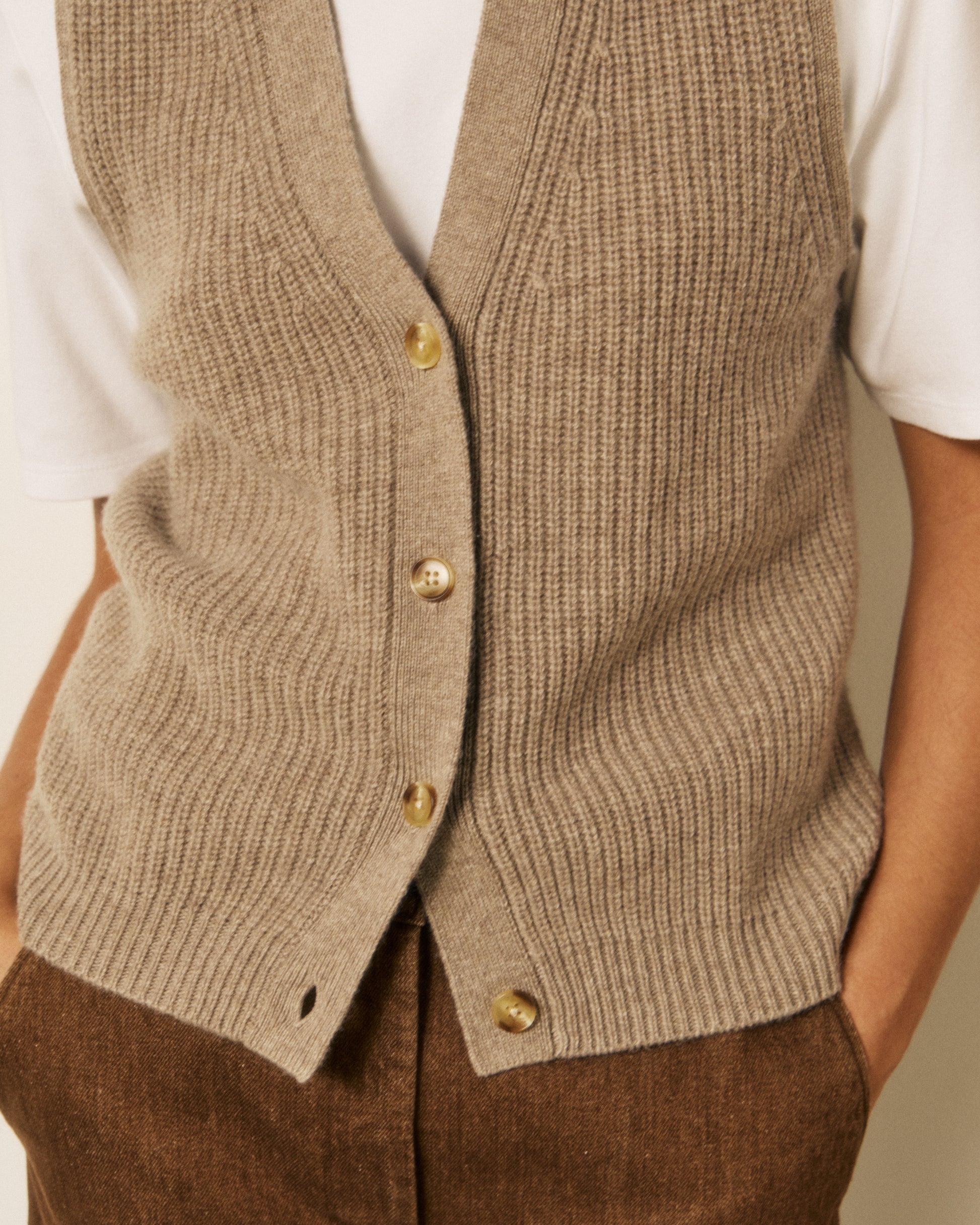 Gilet Femme en Laine & Cachemire Taupe Mohea