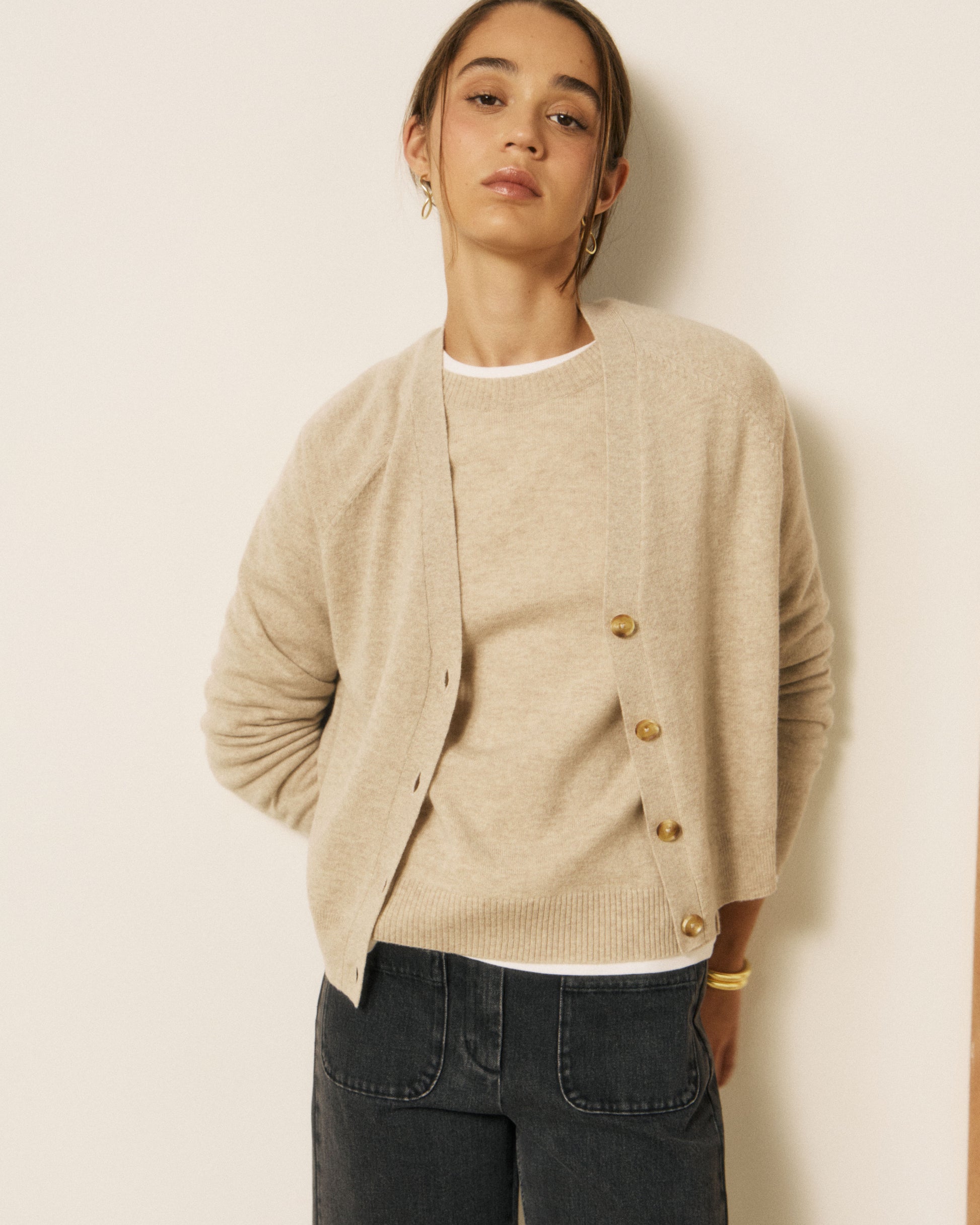 Cardigan Femme en Laine & Cachemire Ecru Moran