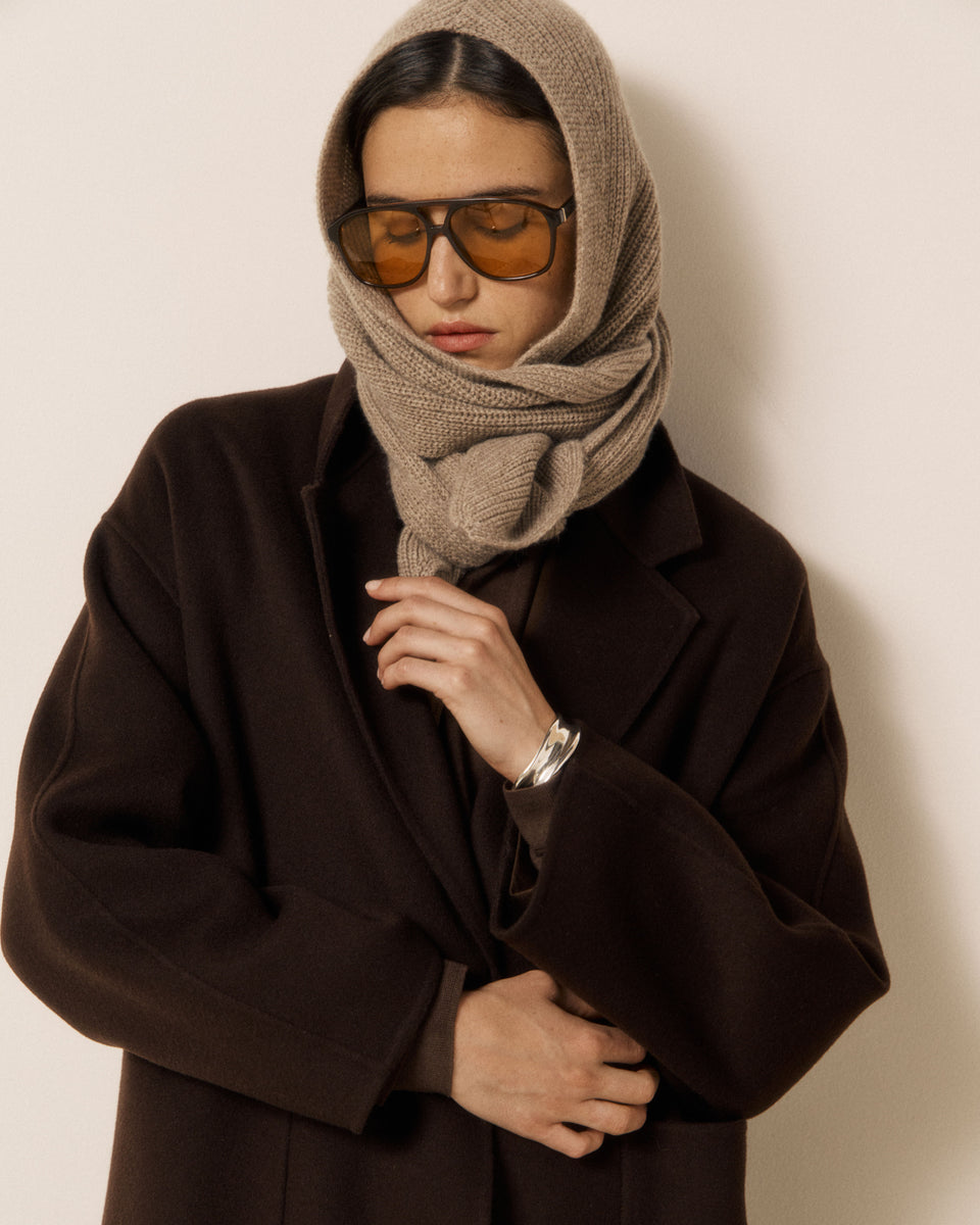 Passamontagna da donna in lana e cashmere taupe Mera - Image principale