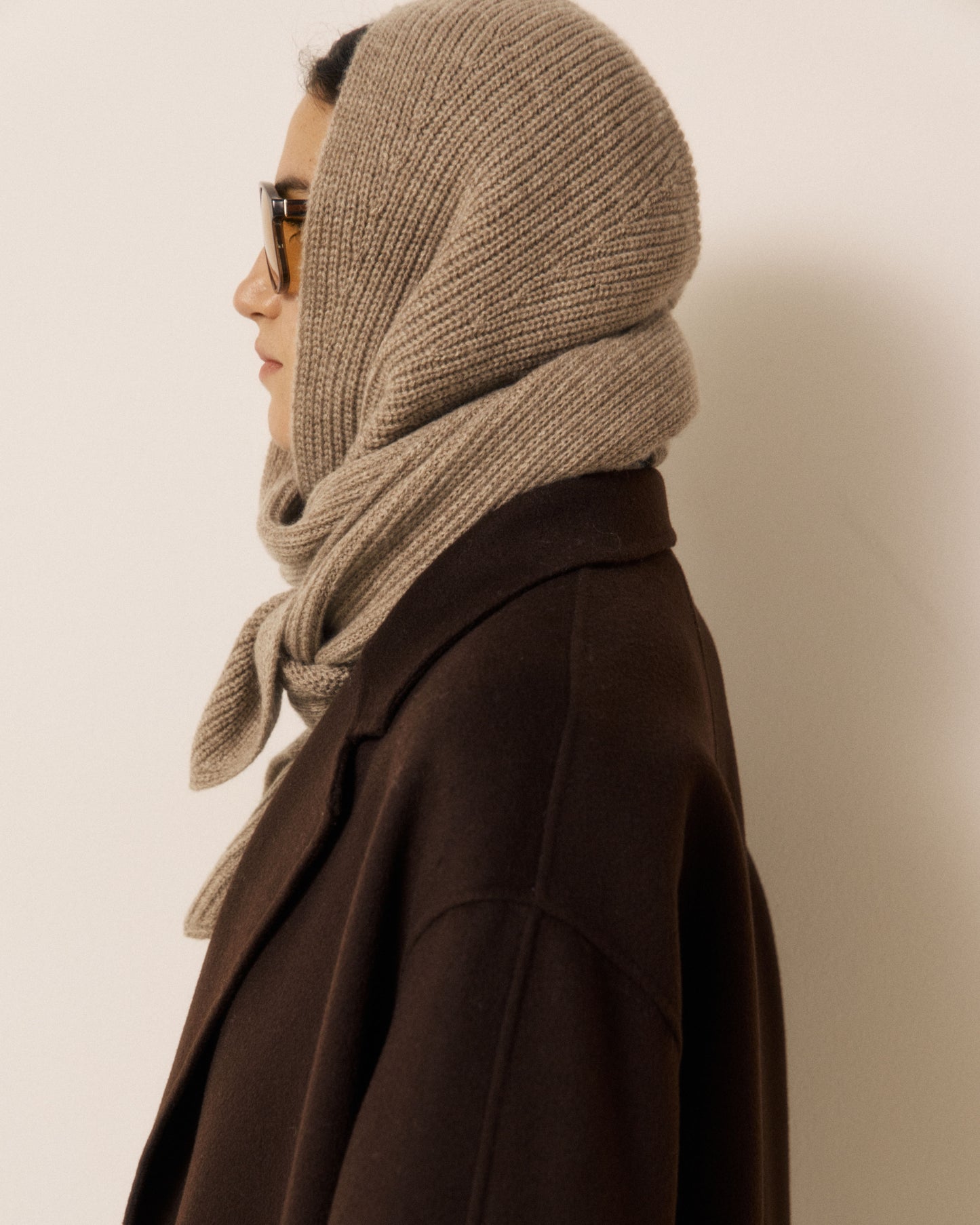 Cagoule Femme en Laine & Cachemire Taupe Mera