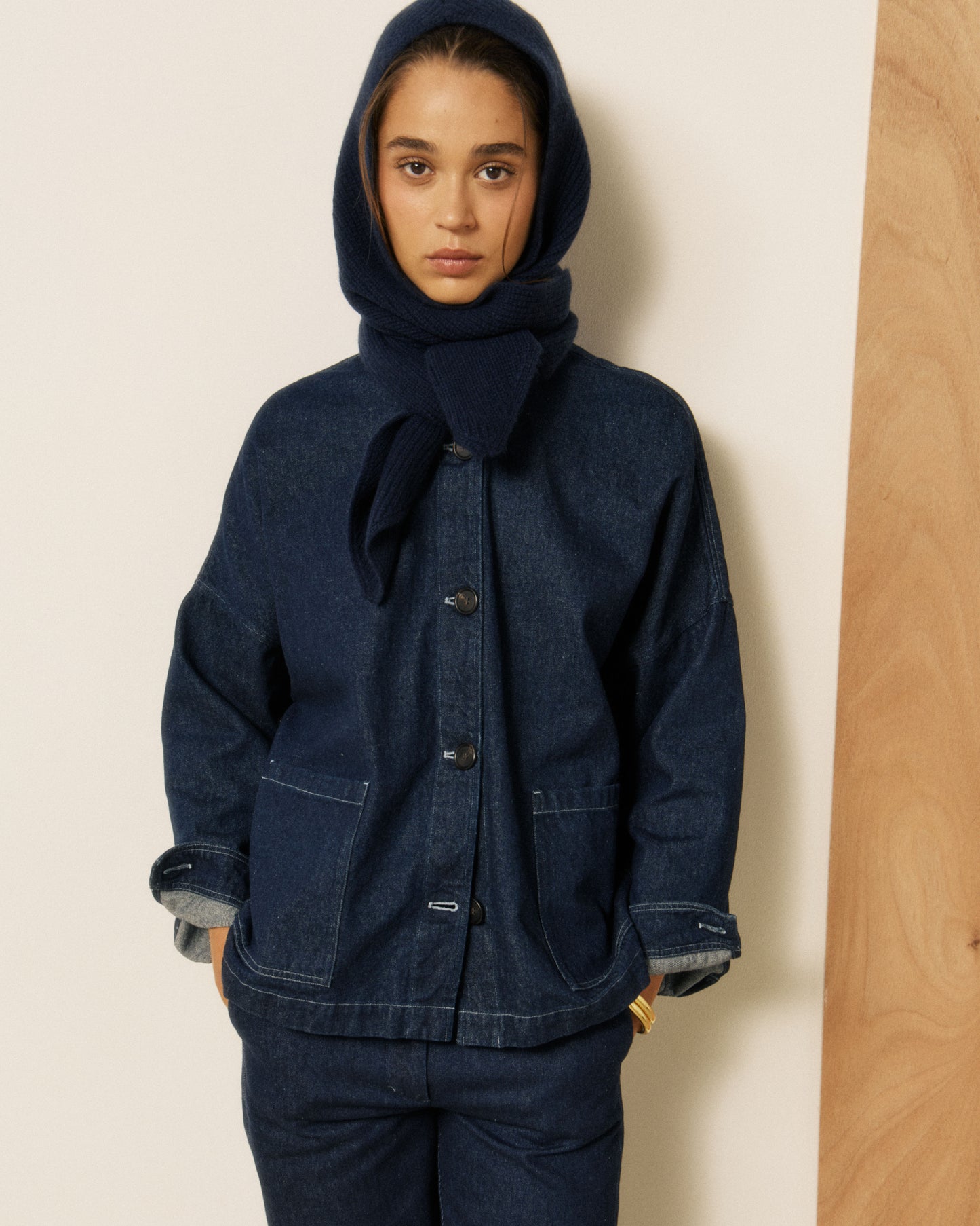 Cagoule Femme en Laine & Cachemire Bleu Marine Mera