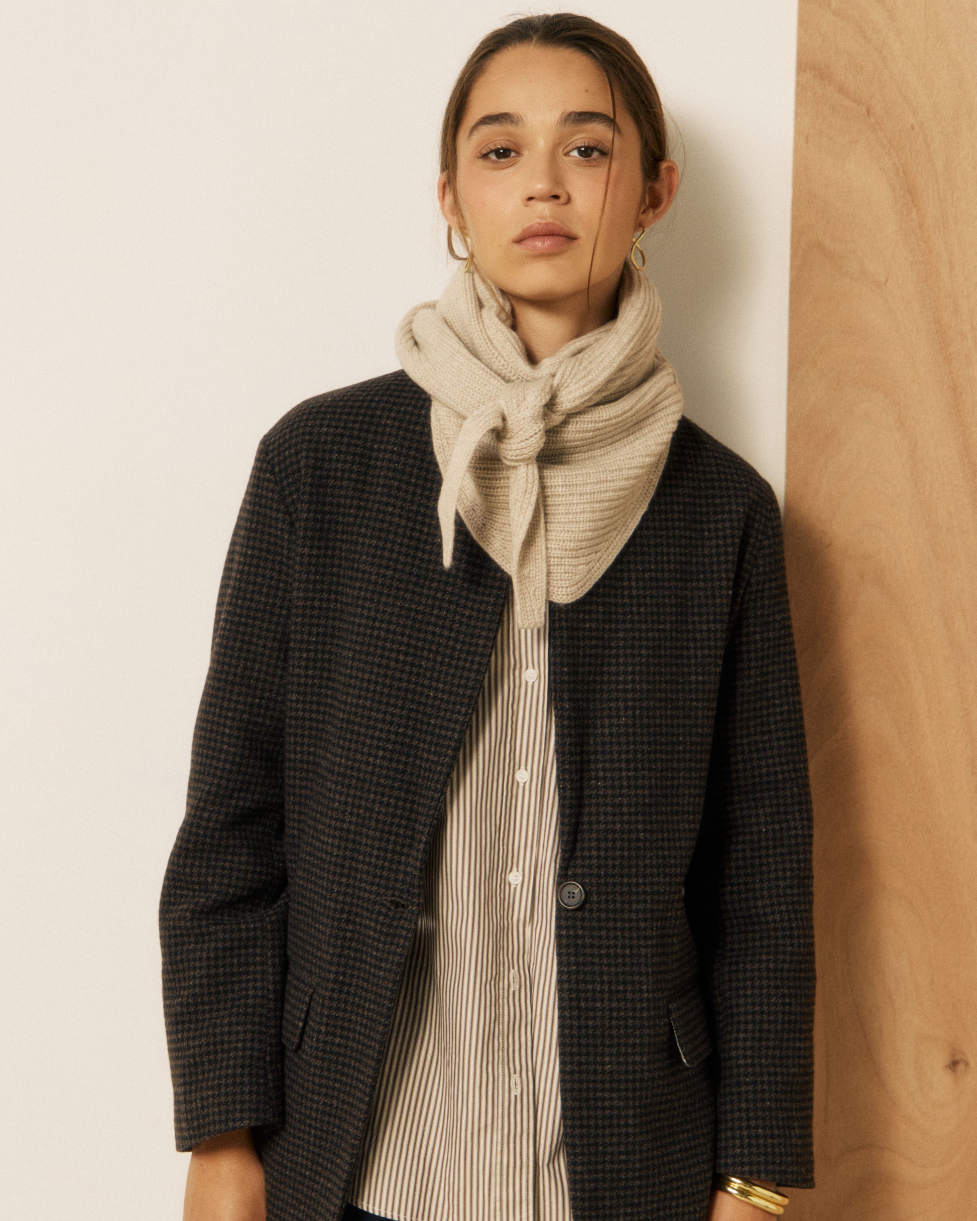 Echarpe Femme en Laine & Cachemire Ecru Melie