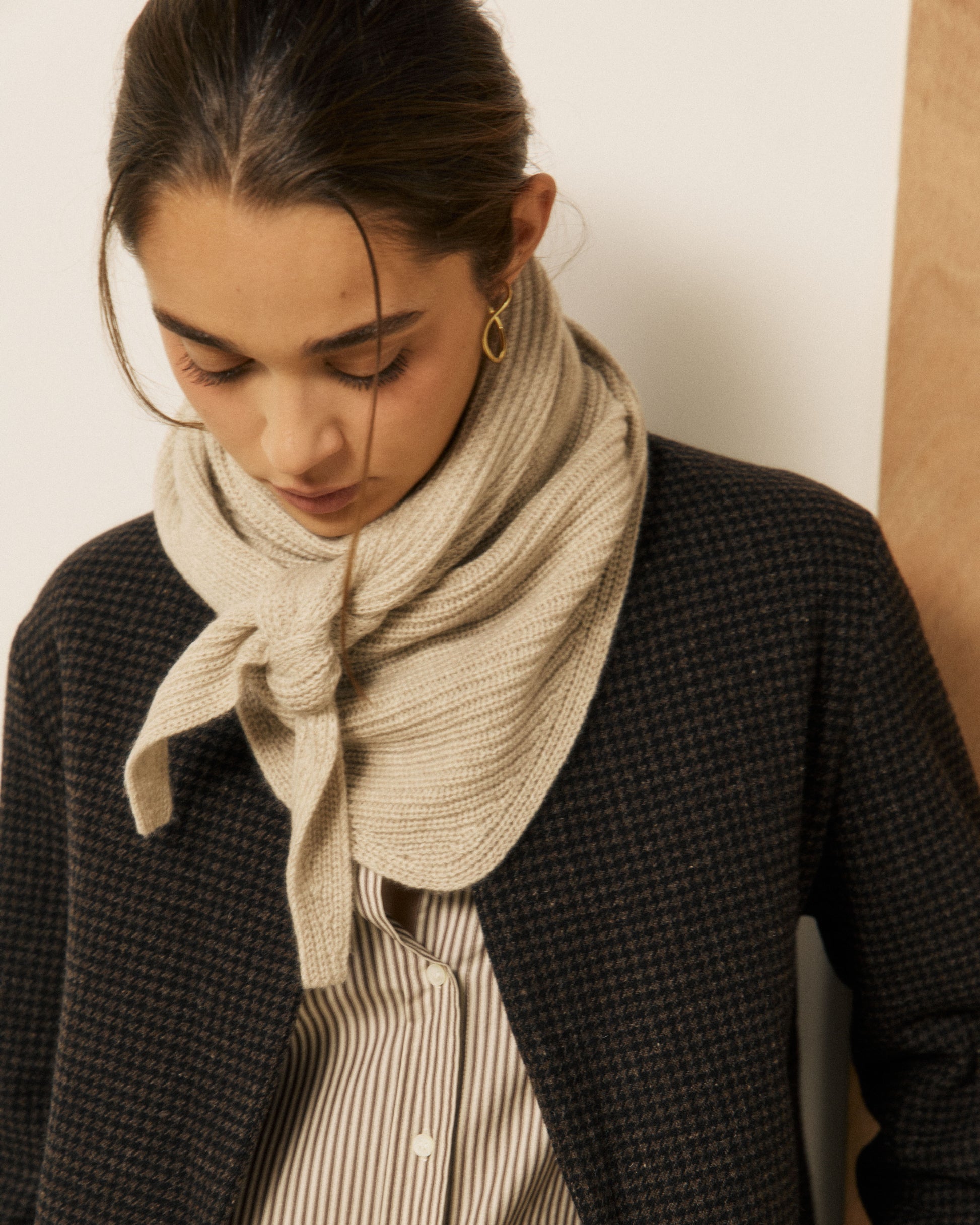 Echarpe Femme en Laine & Cachemire Ecru Melie