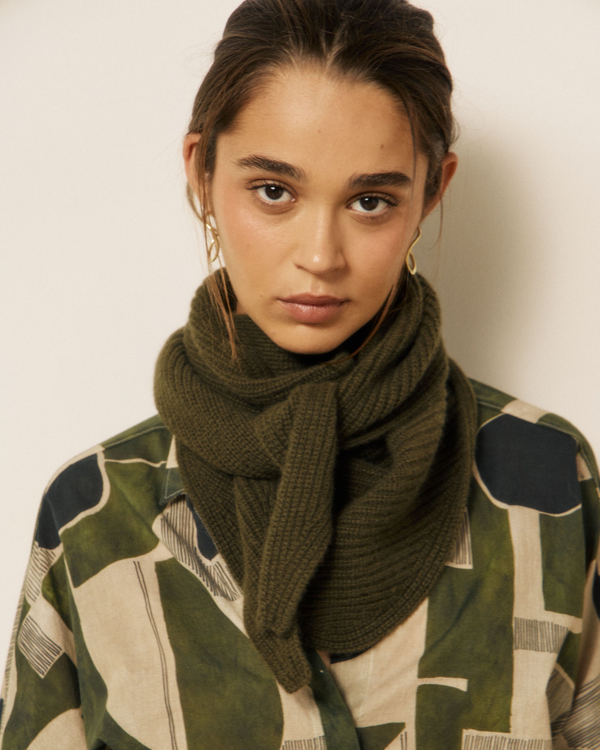 Echarpe Femme en Laine & Cachemire Kaki Melie