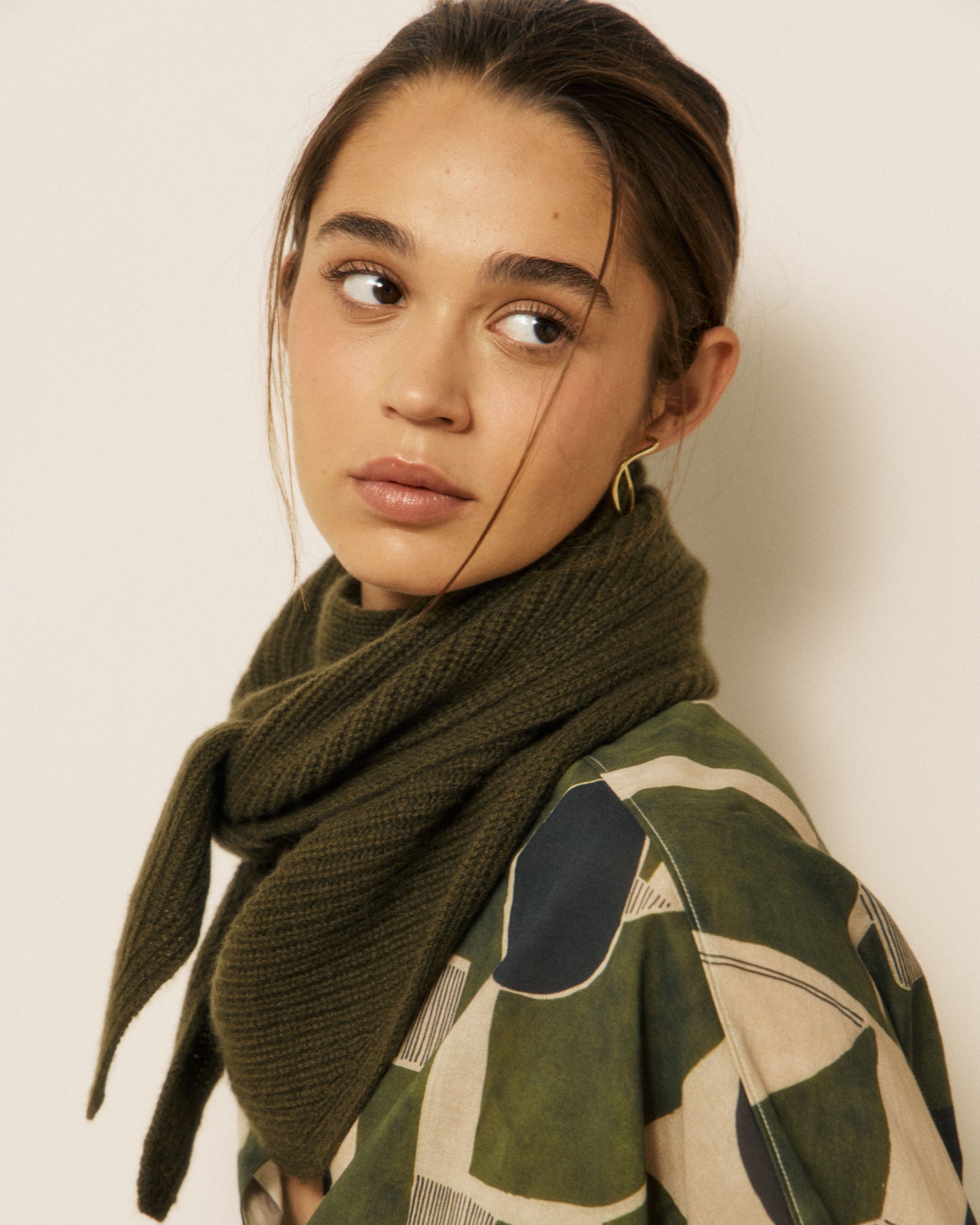 Echarpe Femme en Laine & Cachemire Kaki Melie