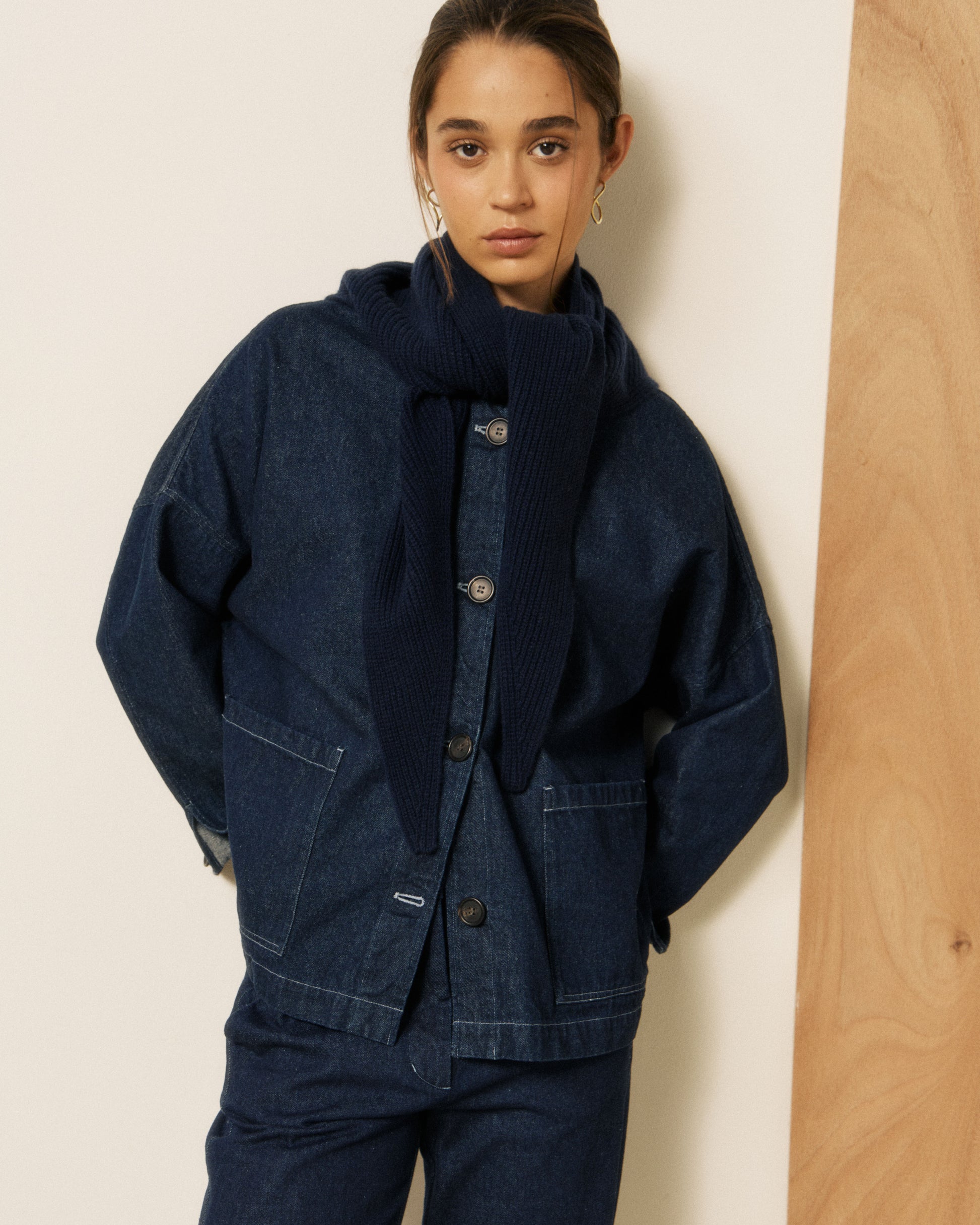 Echarpe Femme en Laine & Cachemire Bleu Marine Melie