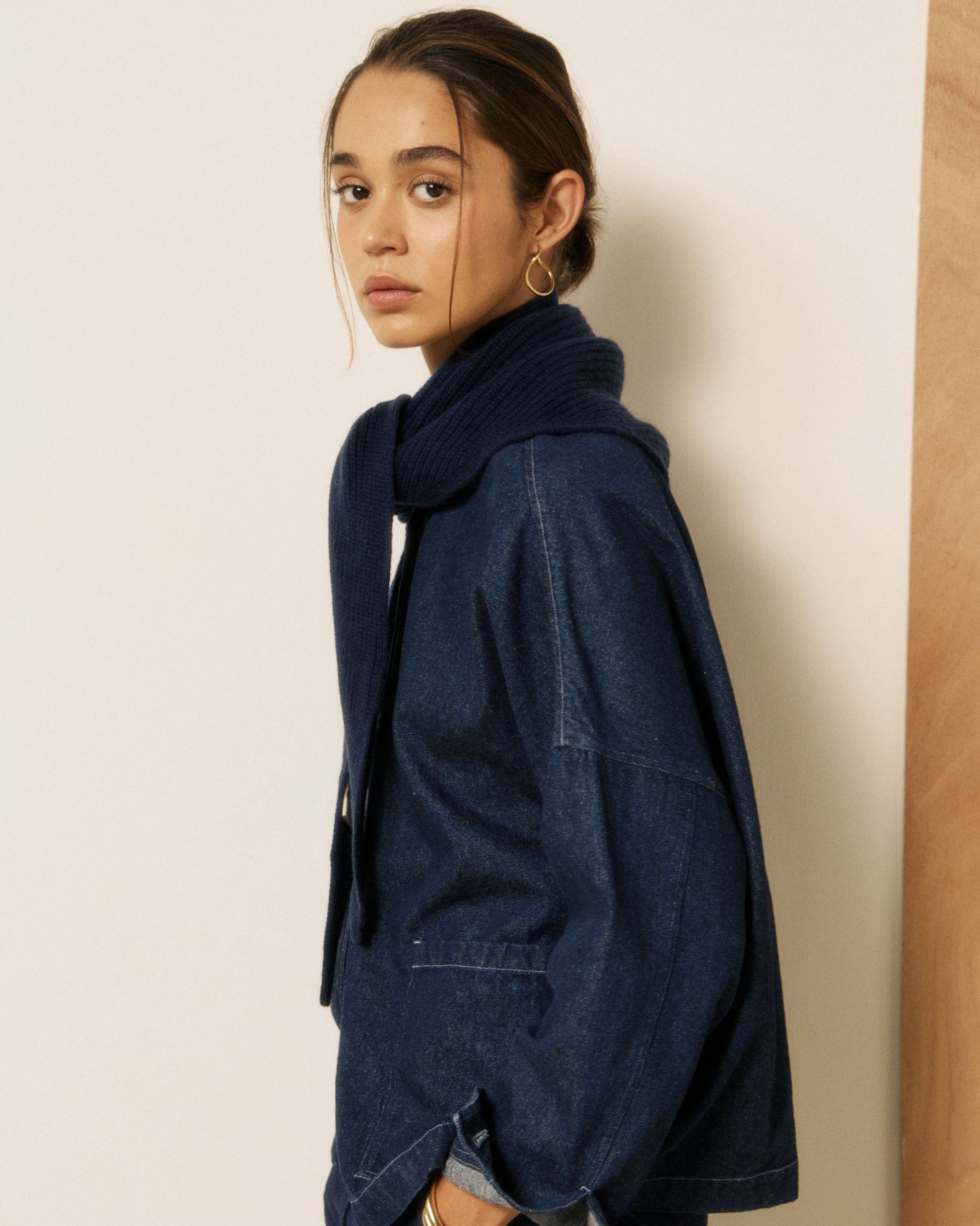 Echarpe Femme en Laine & Cachemire Bleu Marine Melie