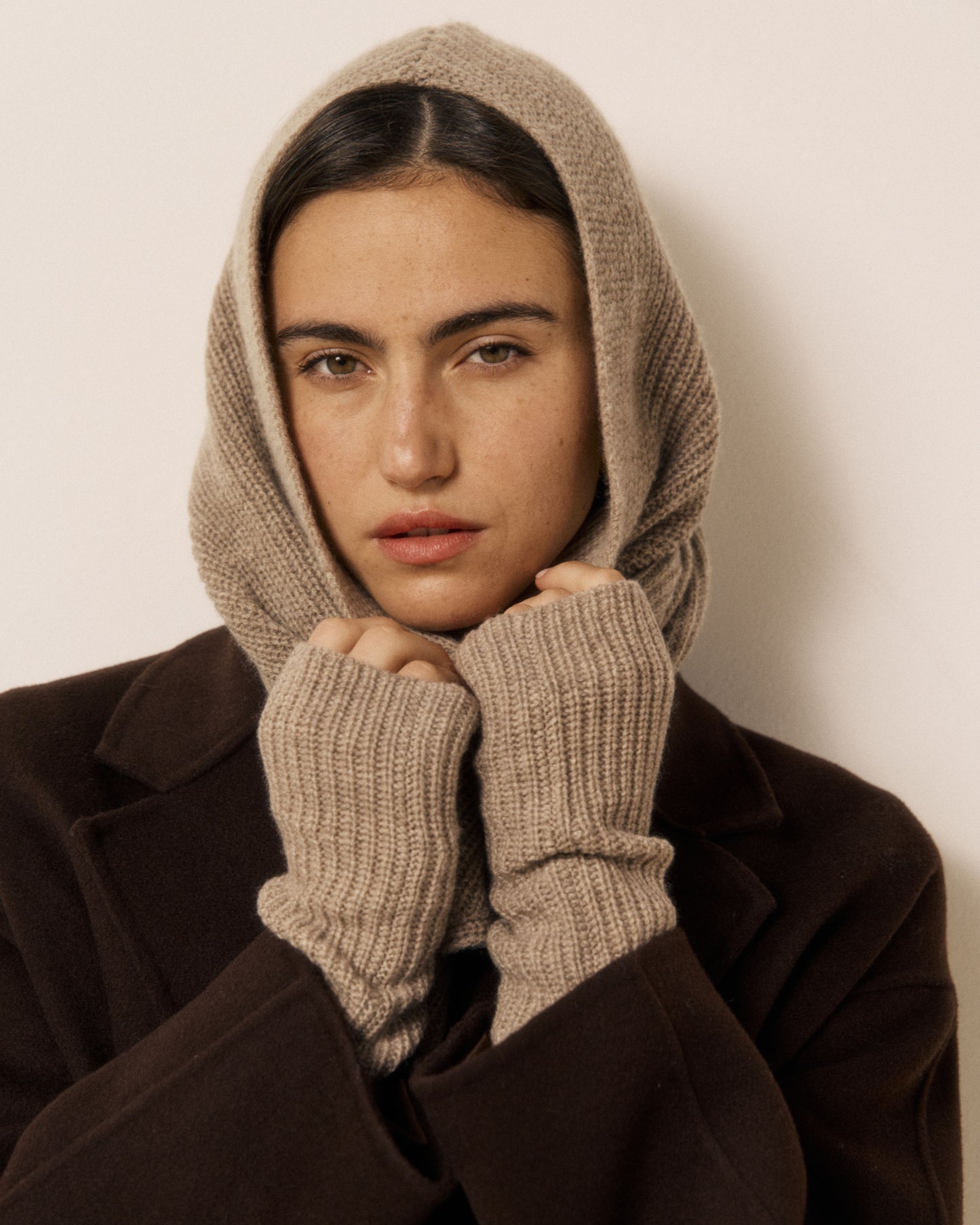 Mitaines Femme en Laine & Cachemire Taupe Messia