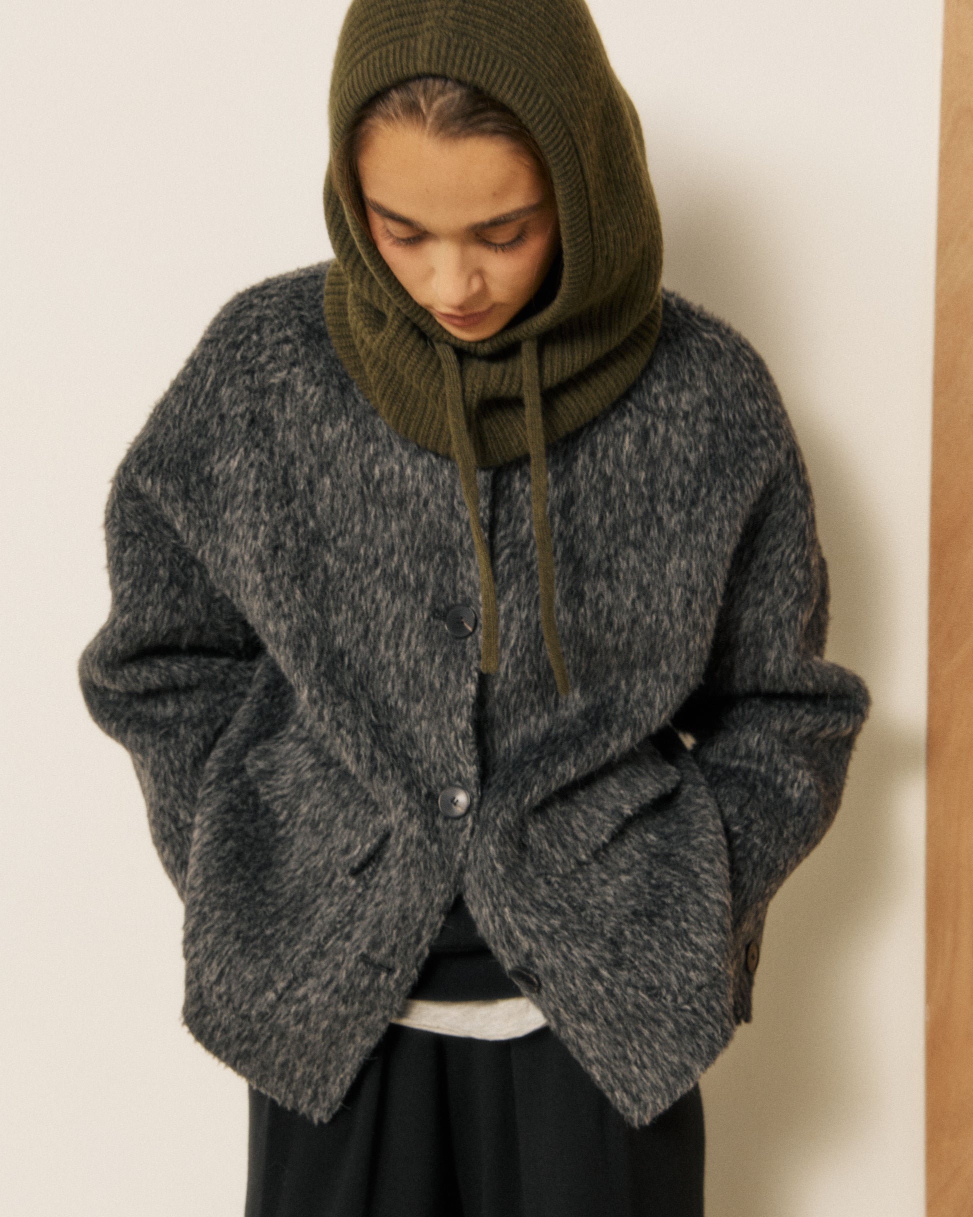 Cagoule Femme en Laine & Cachemire Khaki Meysie