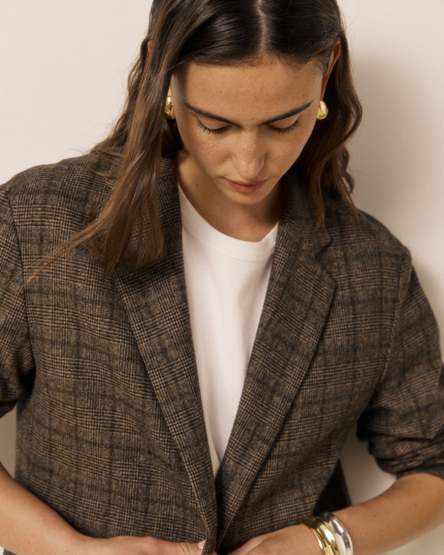 Veste Femme en Laine imprimé Princes de Galles Marron Victo