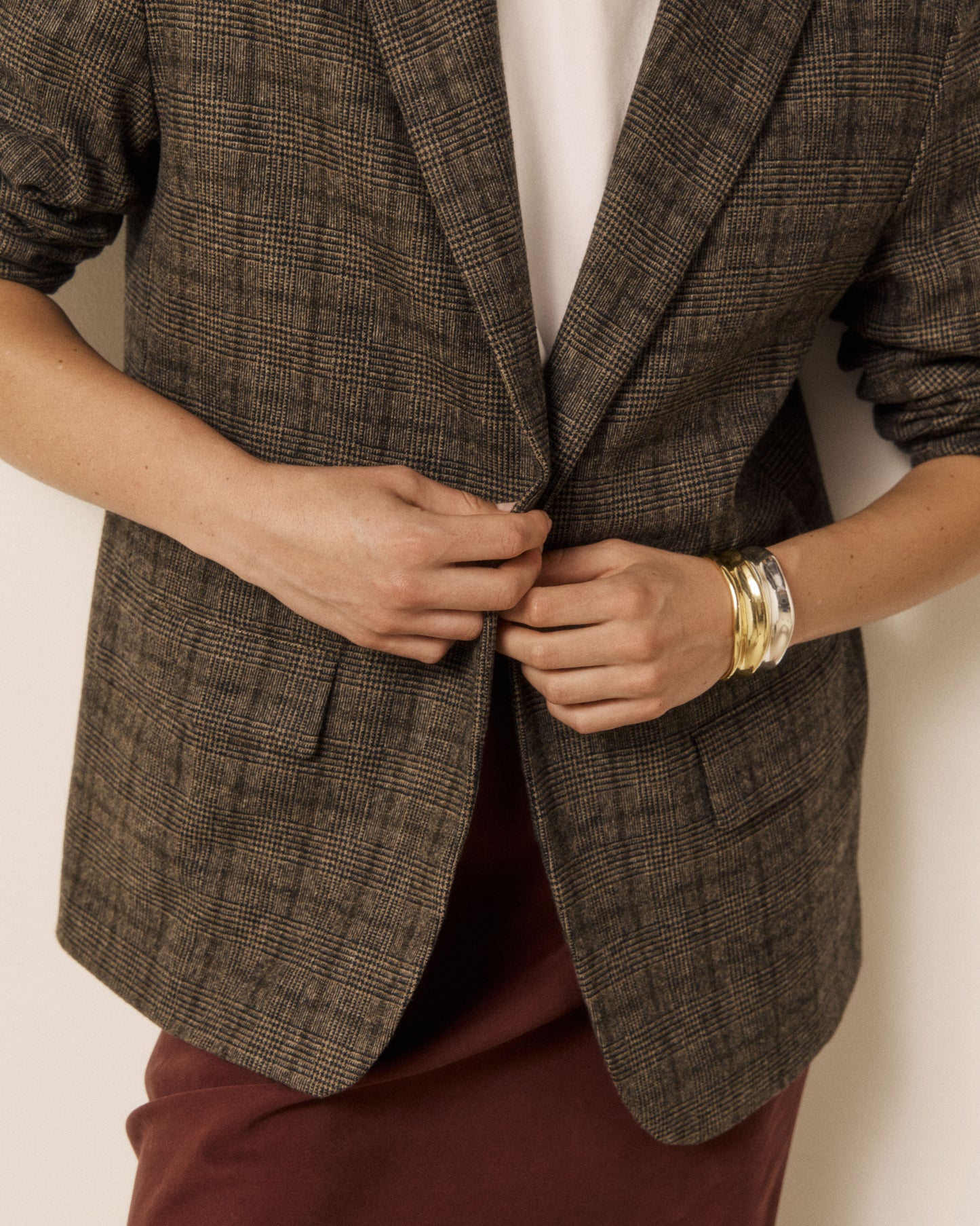 Veste Femme en Laine imprimé Princes de Galles Marron Victo