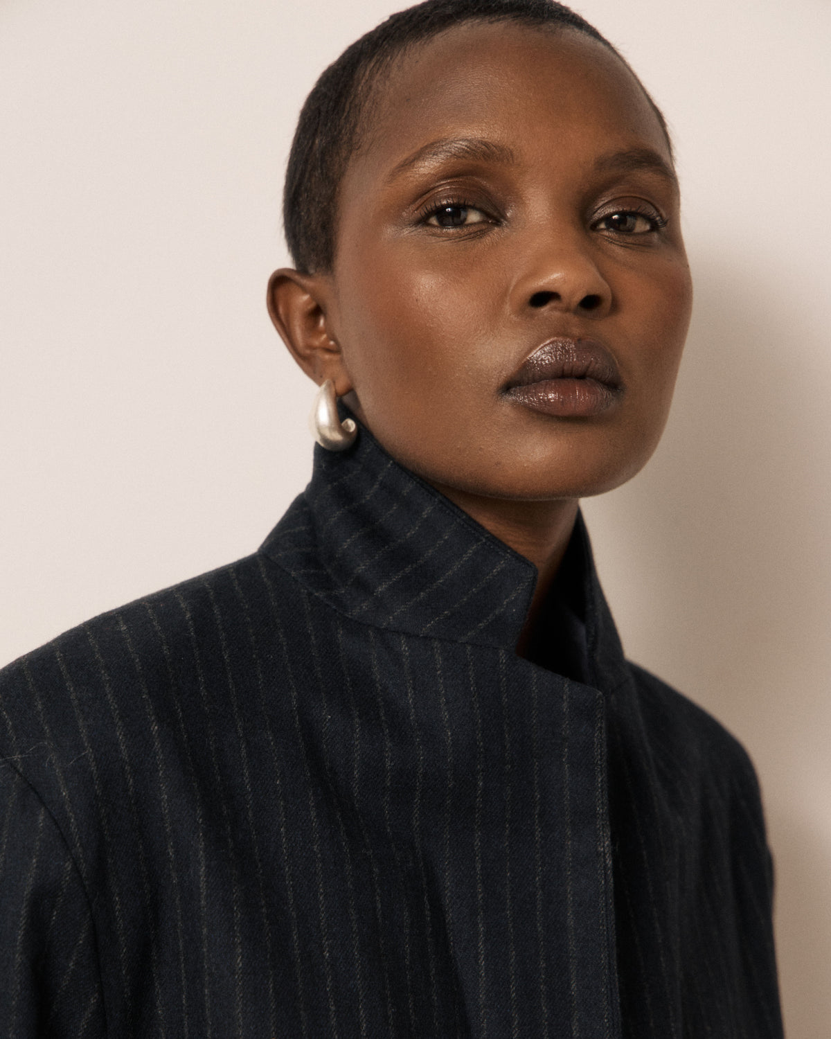 Veste Femme en Flanelle de Laine à Rayures Bleu Nuit Victo