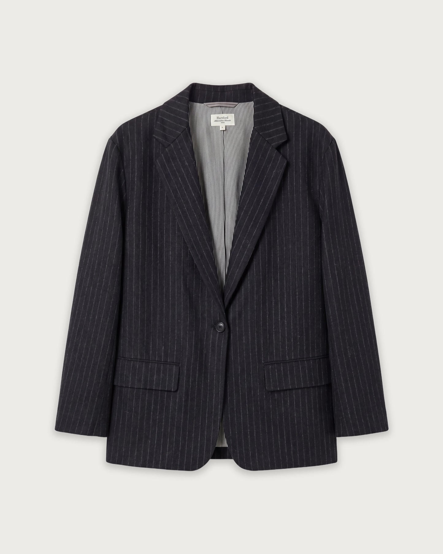 Veste Femme en Flanelle de Laine à Rayures Bleu Nuit Victo