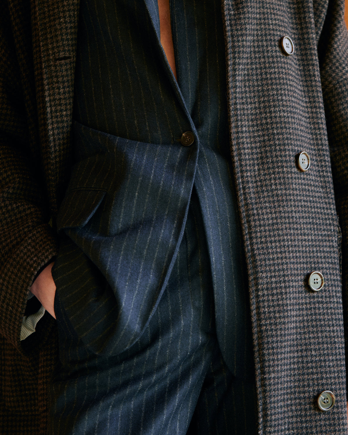 Veste Femme en Flanelle de Laine à Rayures Bleu Nuit Victo