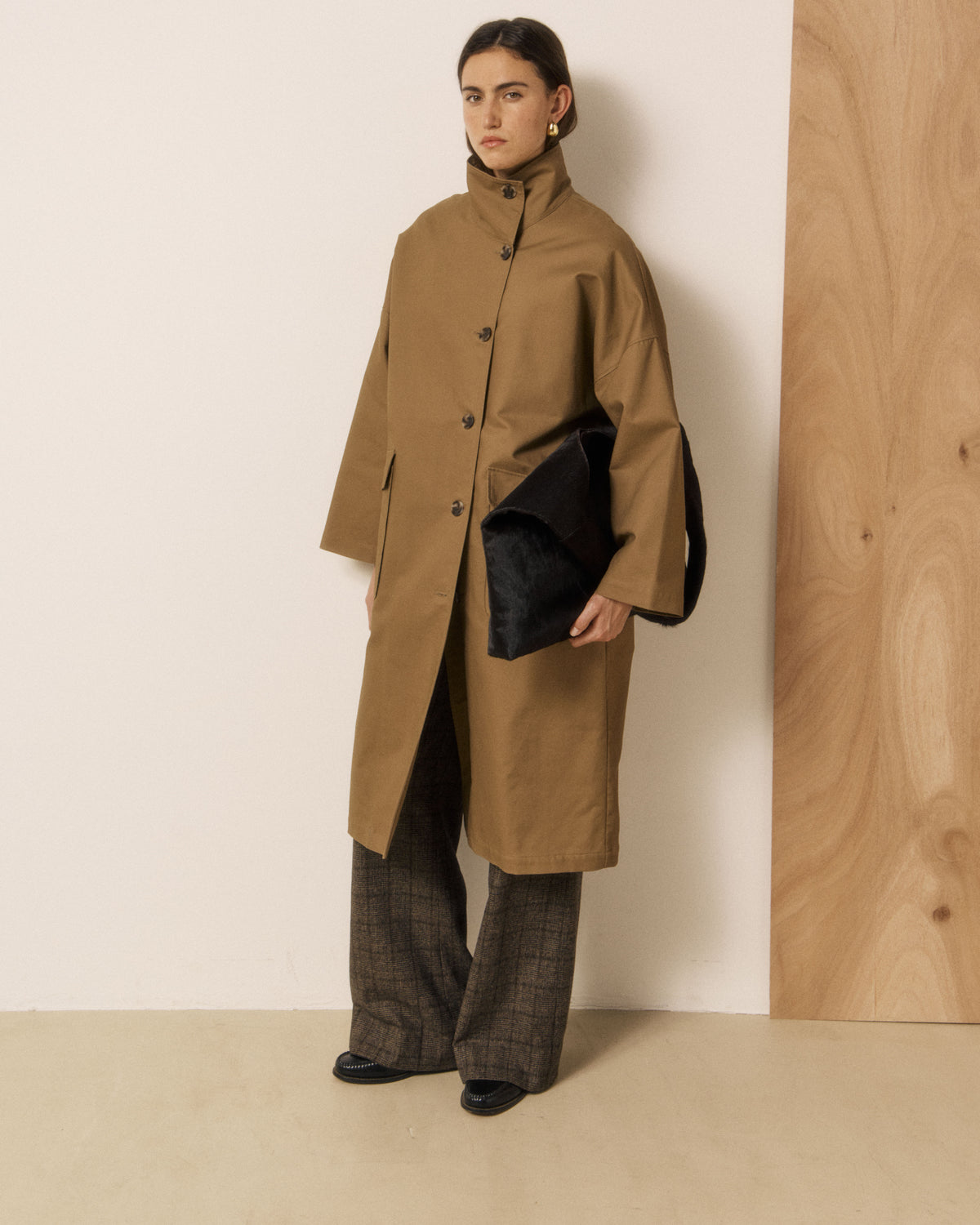 Manteau Femme en Gabardine de Coton Déperlante Kaki Vito