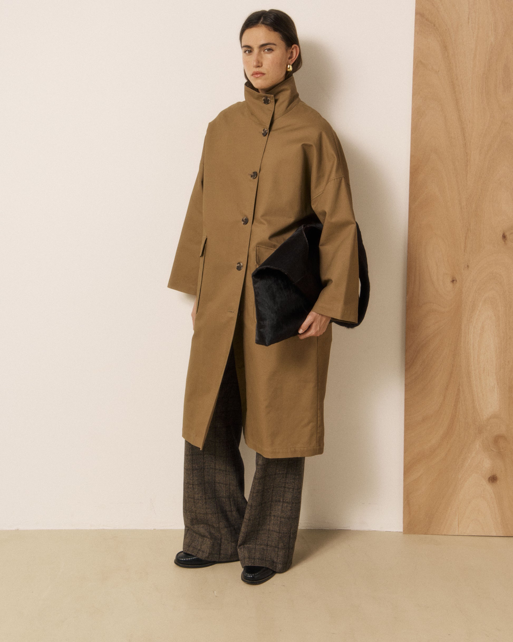 Manteau Femme en Gabardine de Coton Déperlante Kaki Vito