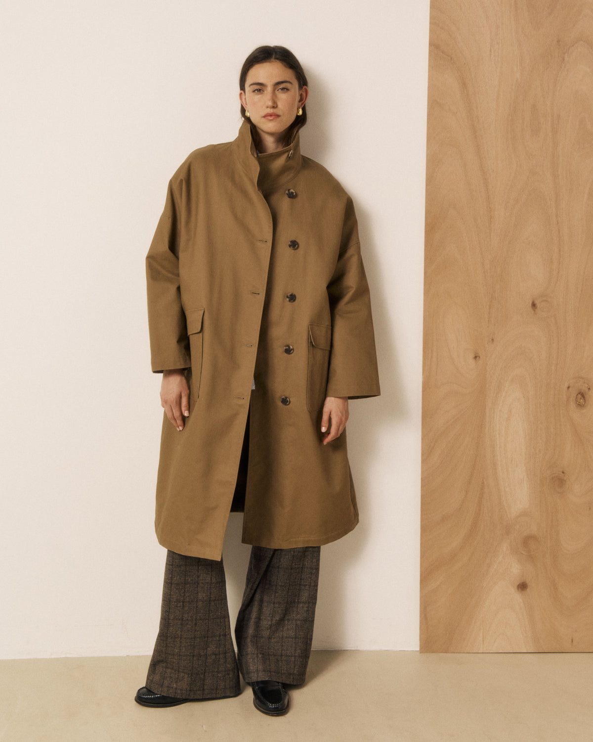 Manteau Femme en Gabardine de Coton Déperlante Kaki Vito