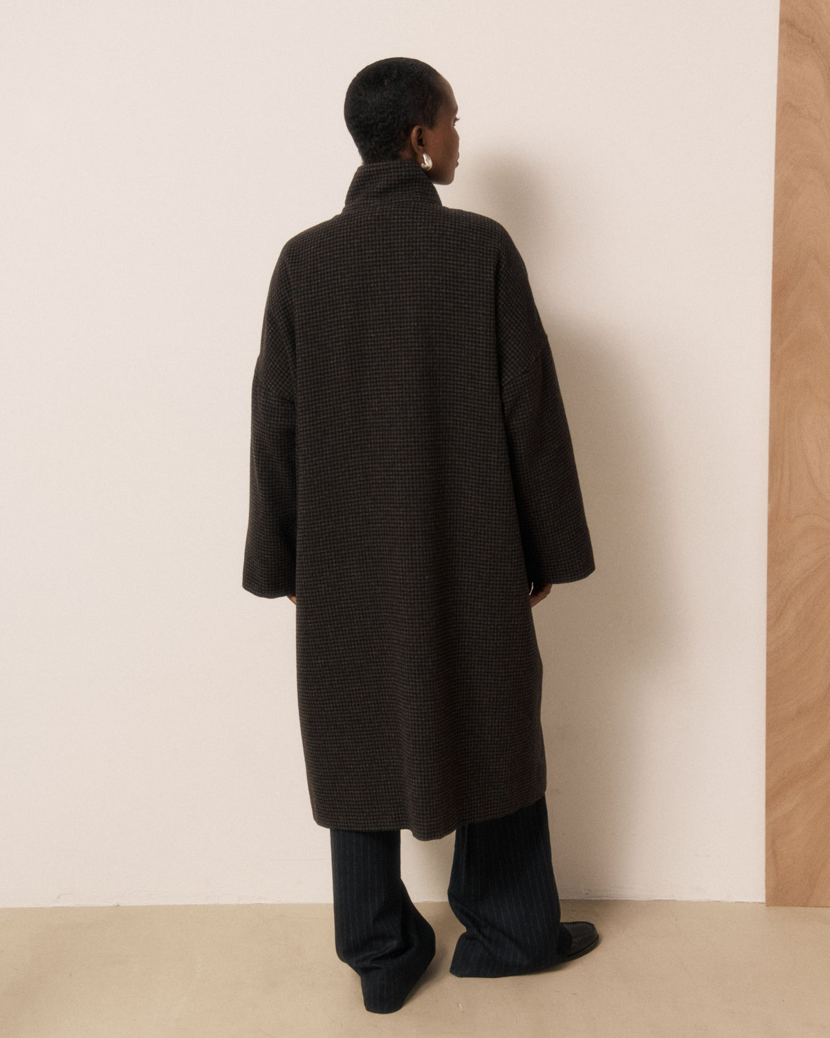 Manteau Femme en Tweed Imprimé Pied-de-poule Marron & Noir Vito