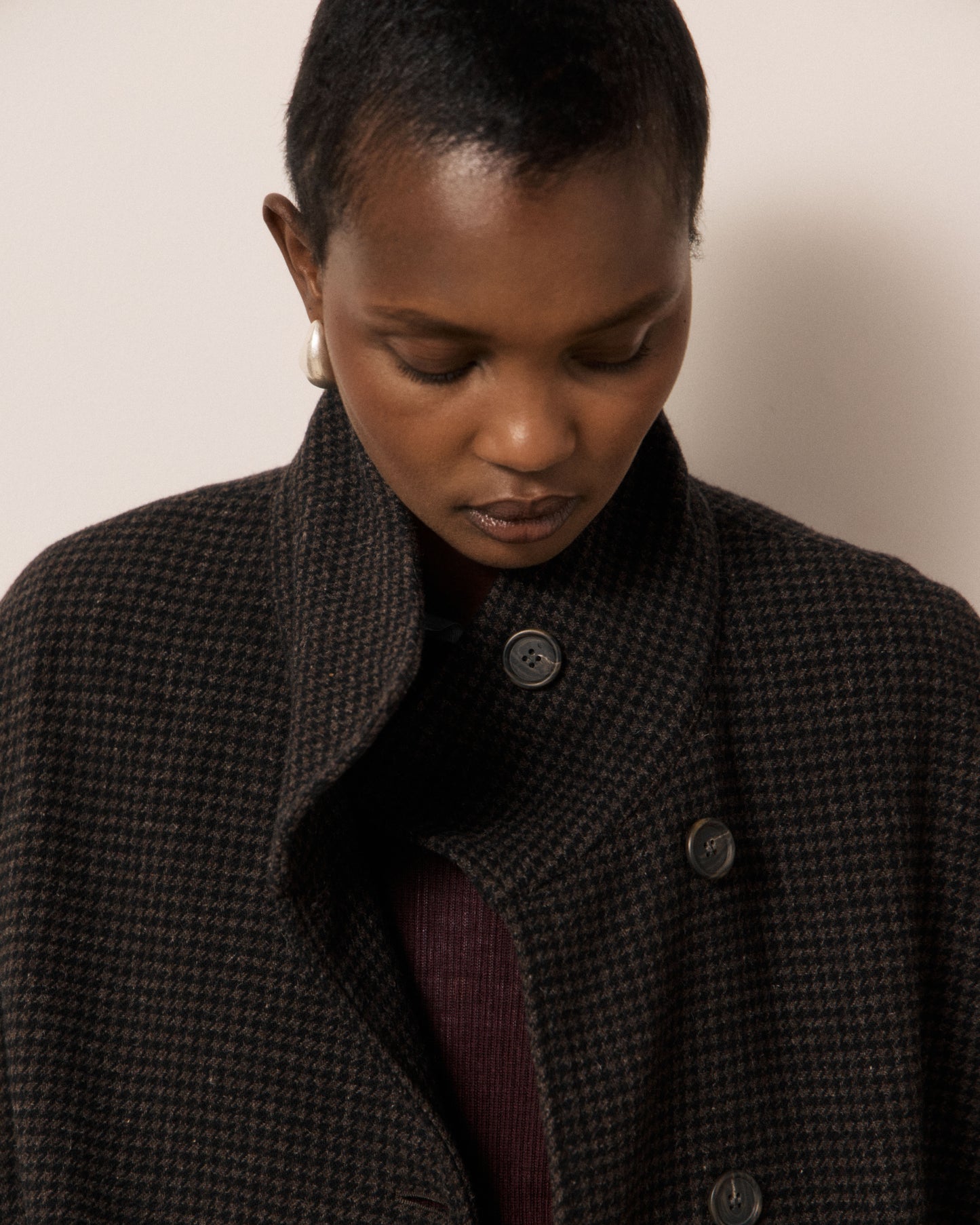 Manteau Femme en Tweed Imprimé Pied-de-poule Marron & Noir Vito