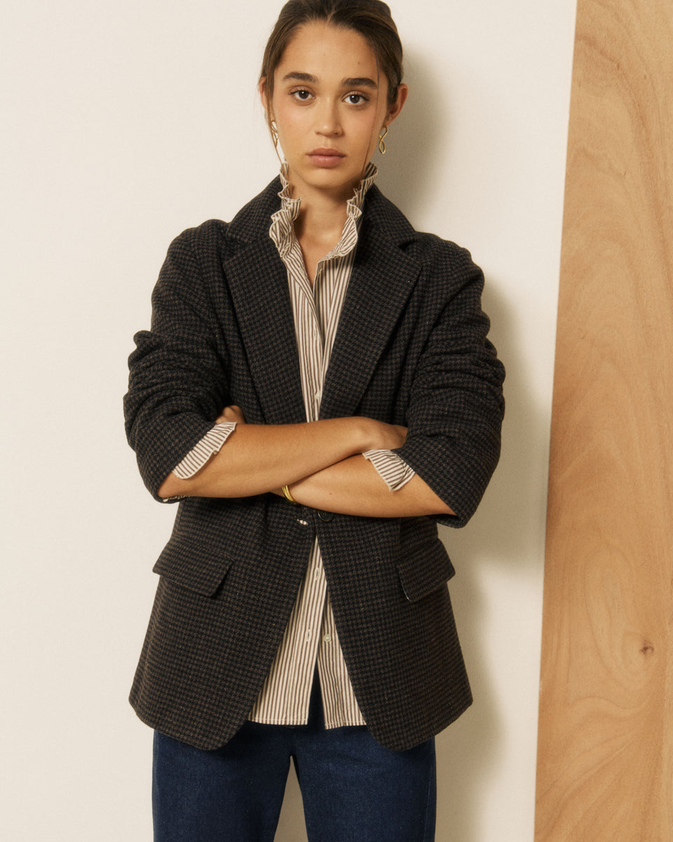Veste Femme en Tweed Imprimé Pied-de-poule Marron & Noir Vittoria - Image 3