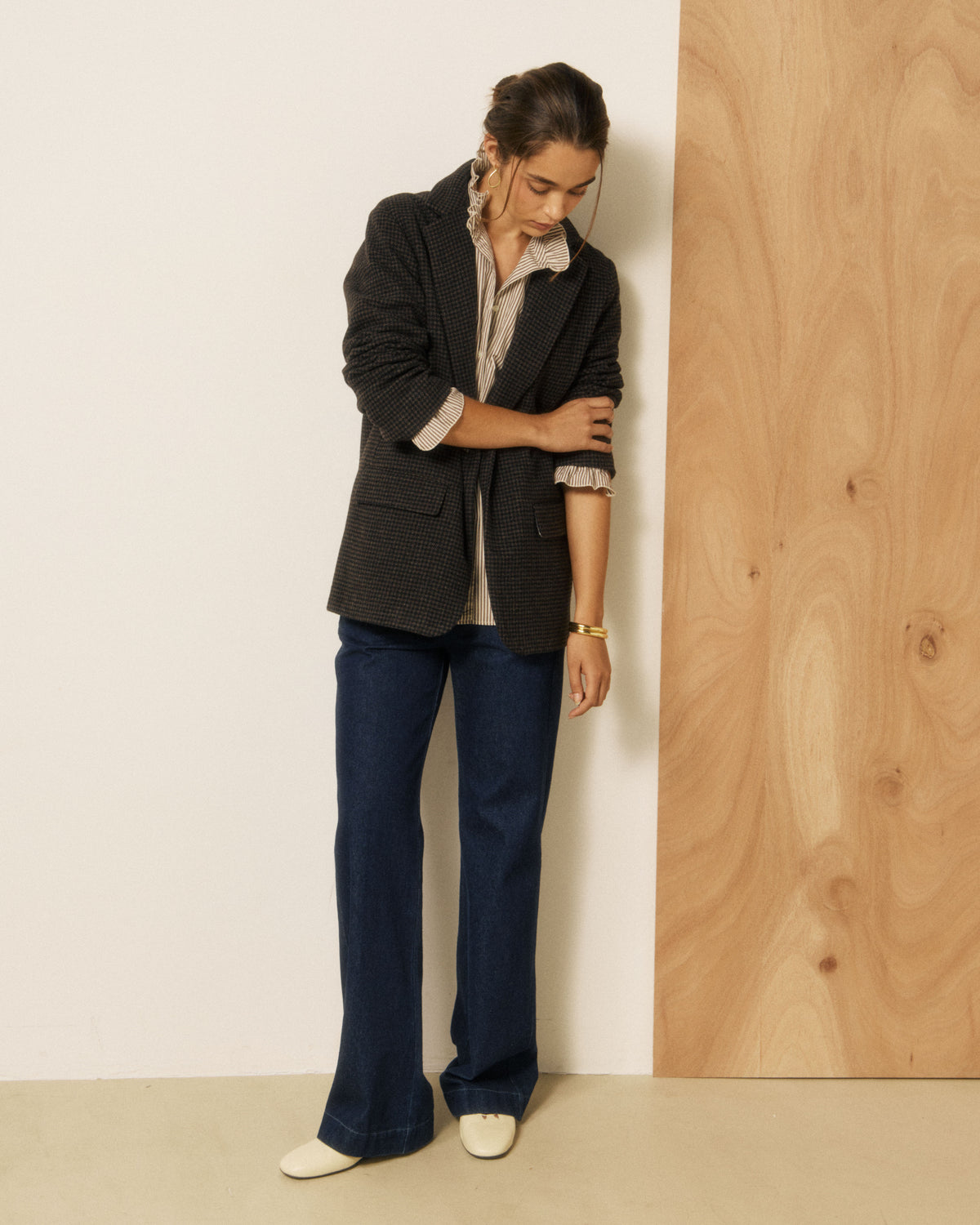 Veste Femme en Tweed Imprimé Pied-de-poule Marron & Noir Vittoria