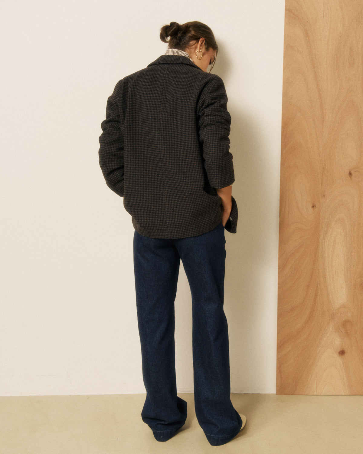 Veste Femme en Tweed Imprimé Pied-de-poule Marron & Noir Vittoria