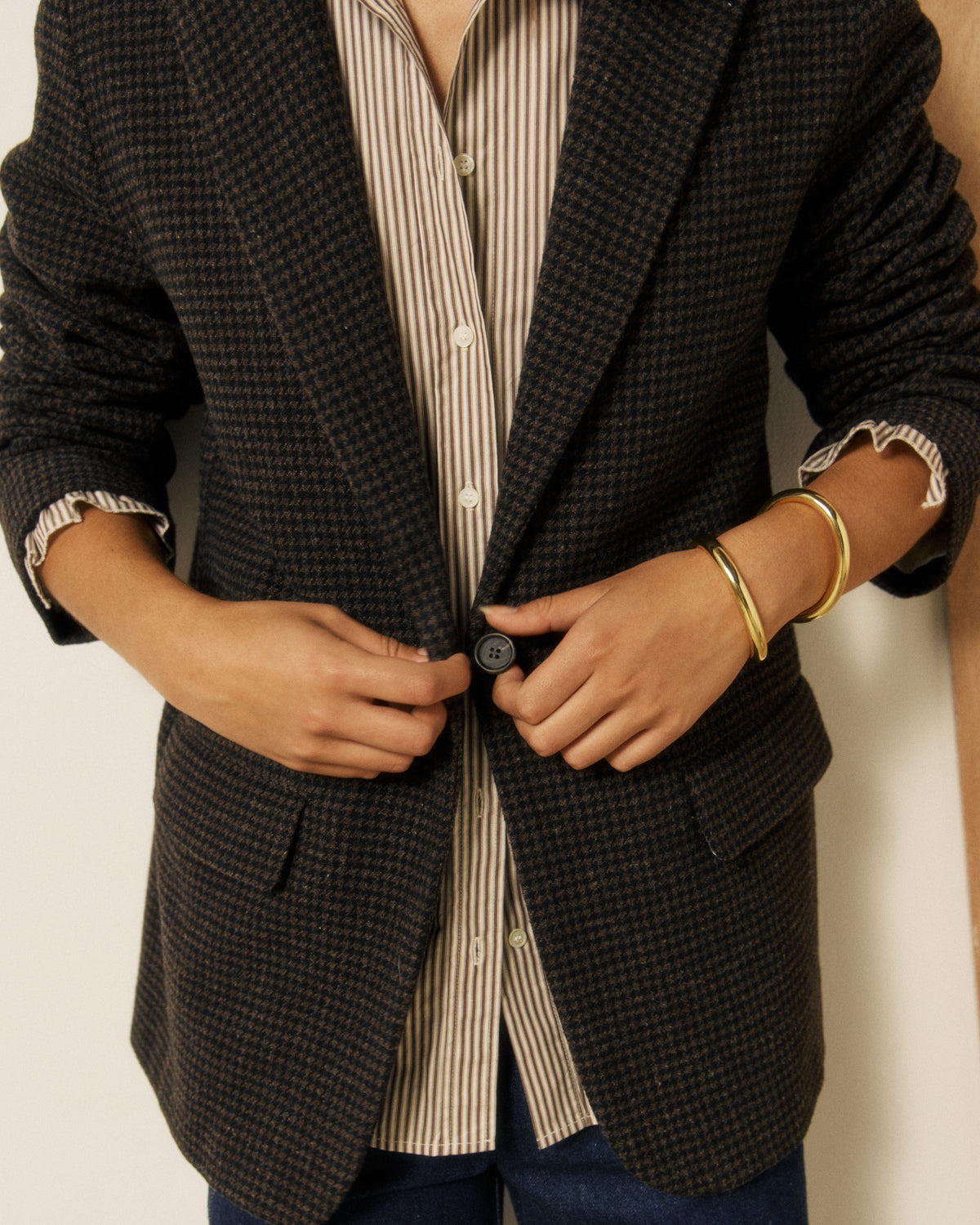Veste Femme en Tweed Imprimé Pied-de-poule Marron & Noir Vittoria
