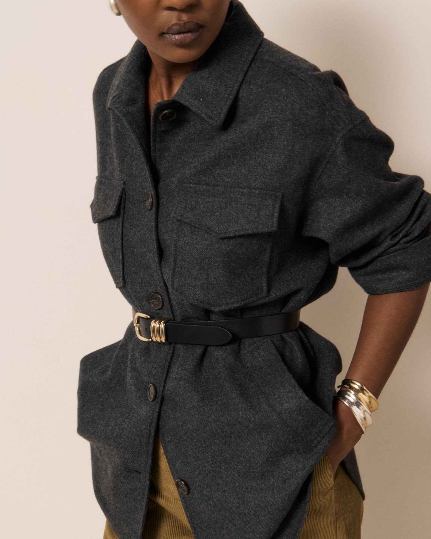 Veste Femme en Flanelle de Laine Gris Volti