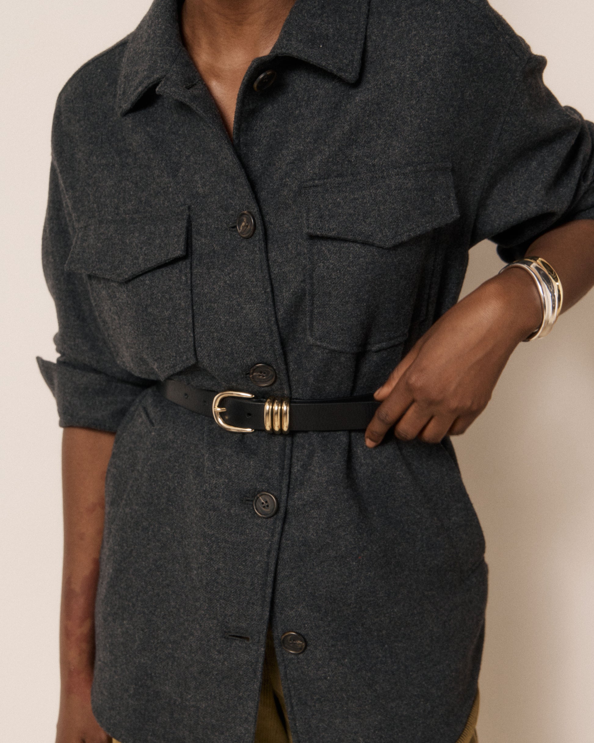 Veste Femme en Flanelle de Laine Gris Volti