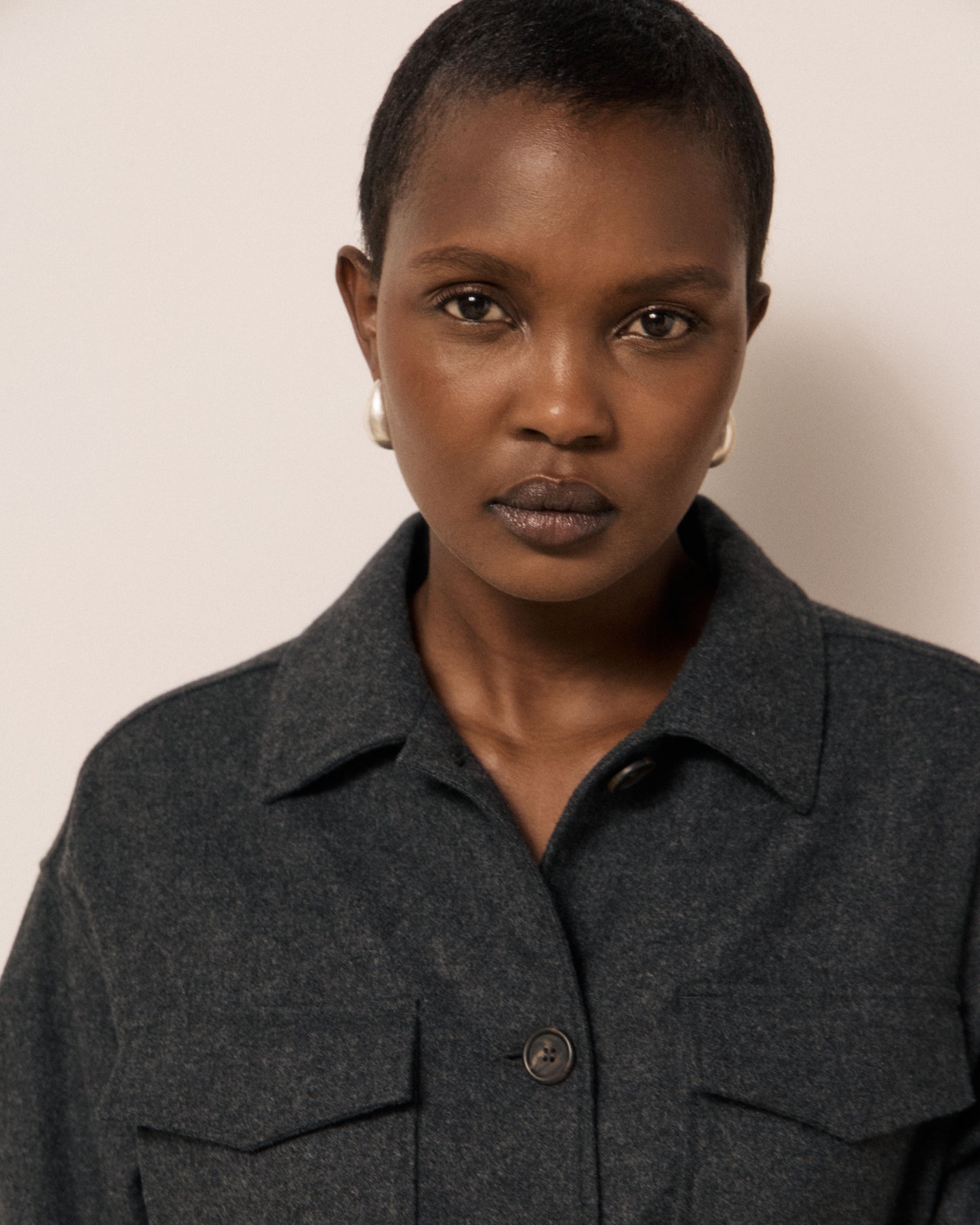 Veste Femme en Flanelle de Laine Gris Volti