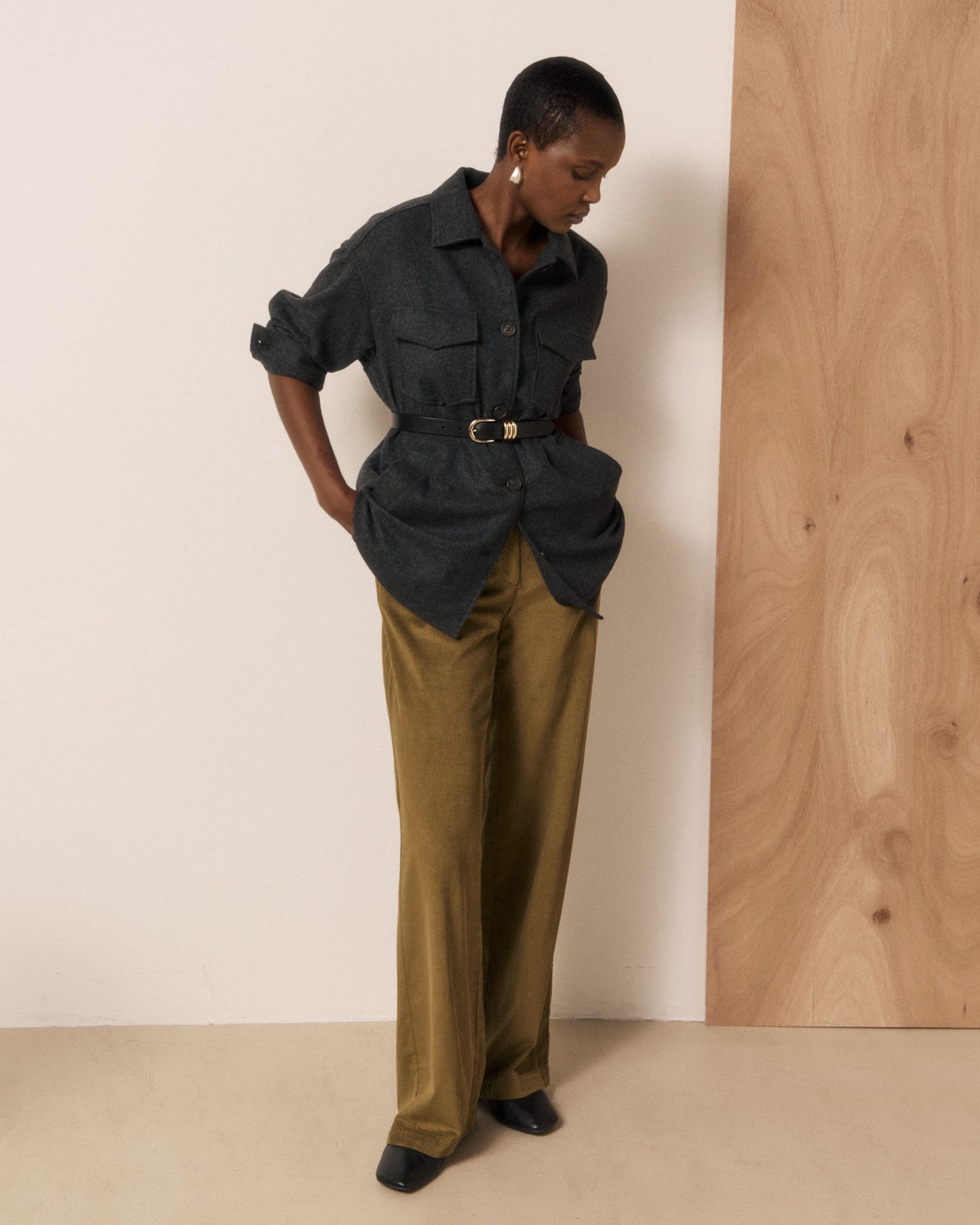 Veste Femme en Flanelle de Laine Gris Volti