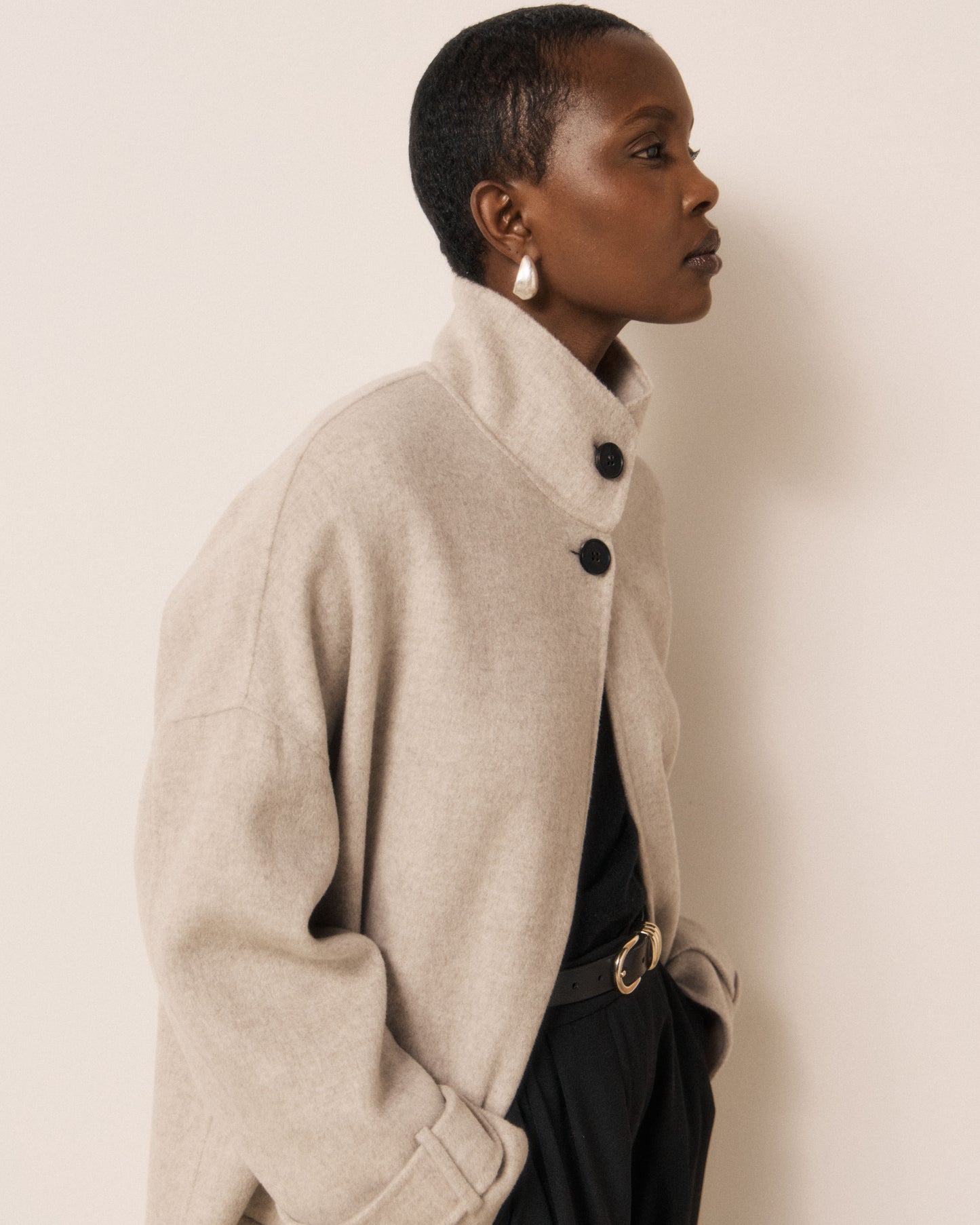 Manteau Femme en Laine Double Face Ecru Vallen